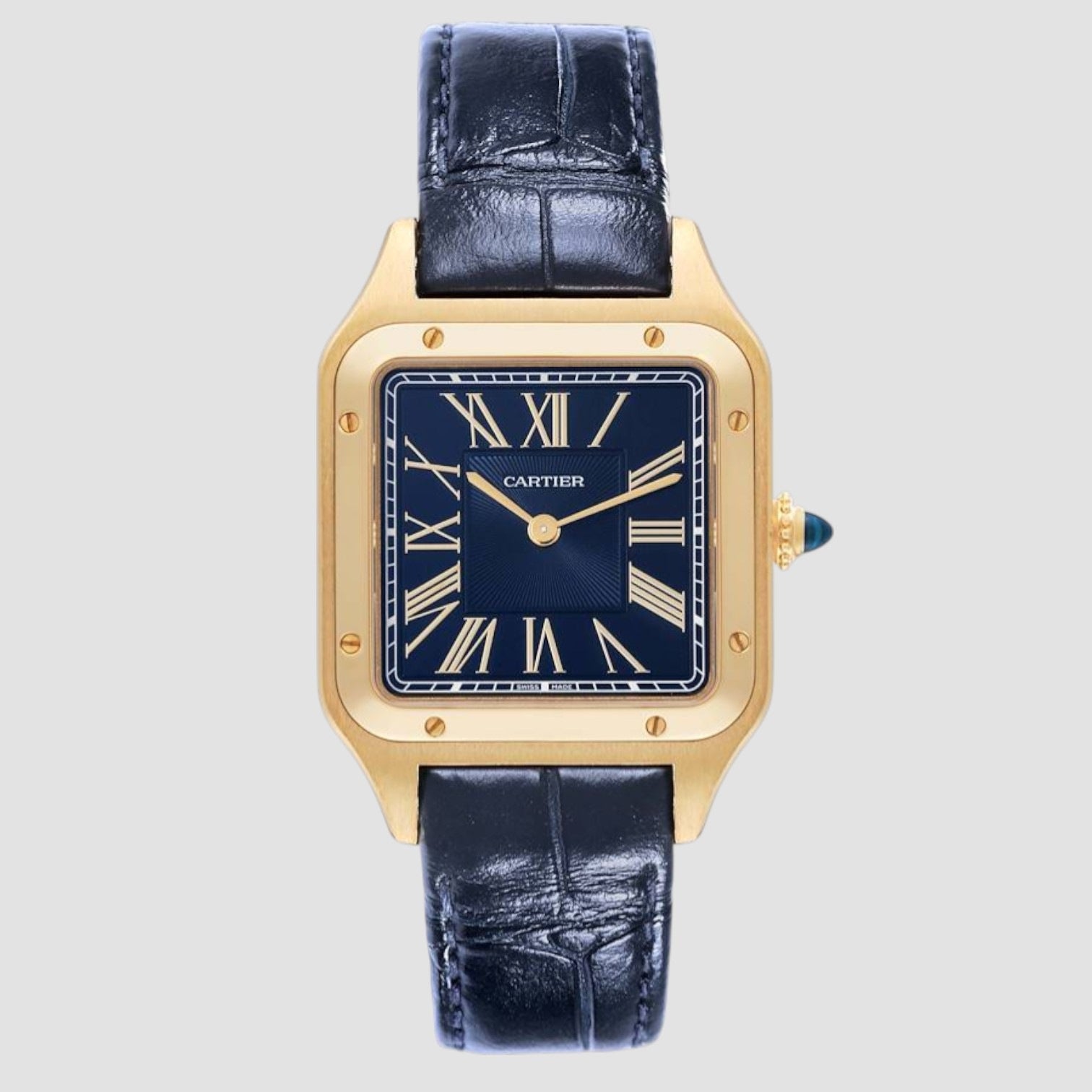 Santos Dumont Yellow Gold Blue Dial Mens Watch