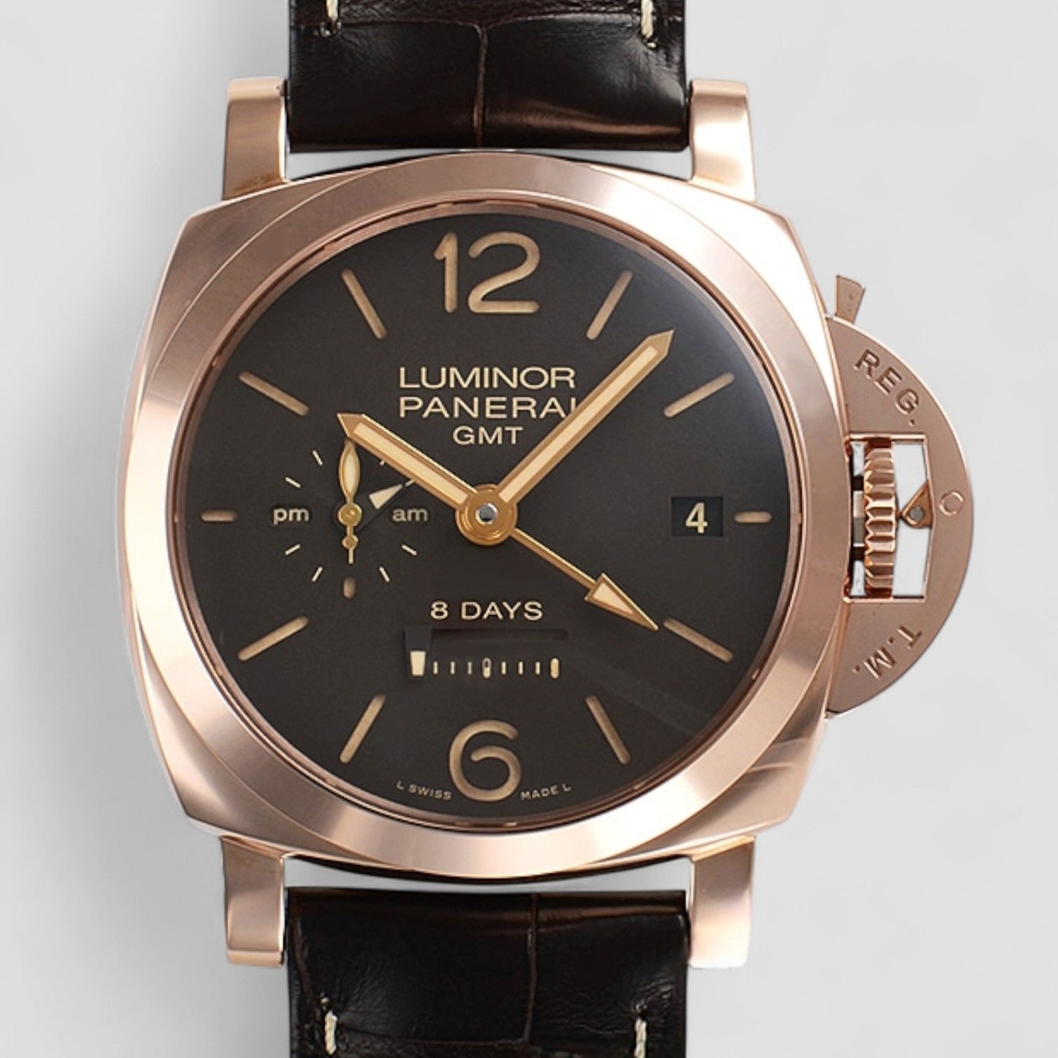 Luminor 1950 8 Days GMT Rose Gold Mens Watch