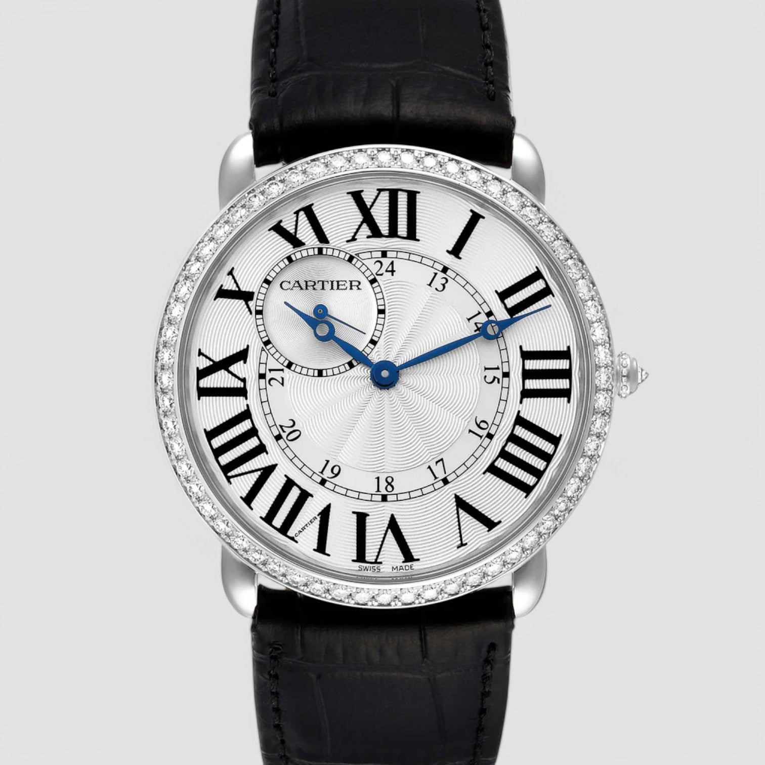 Ronde Louis Cartier Manual Winding White Gold Diamond Bezel 42mm