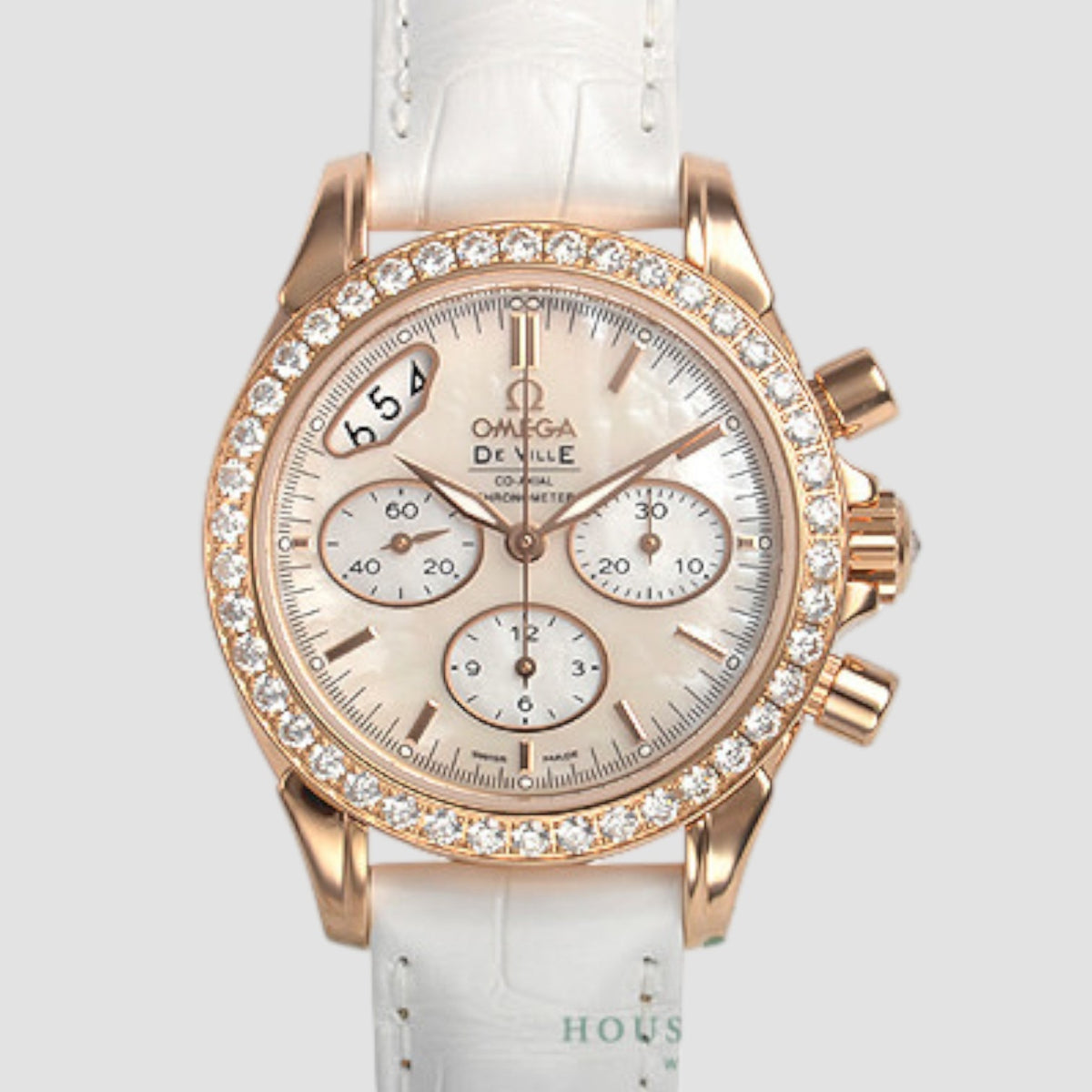 De Ville Co-Axial Chronograph 35mm Rose Gold Diamond Mother-of-Pearl Dial