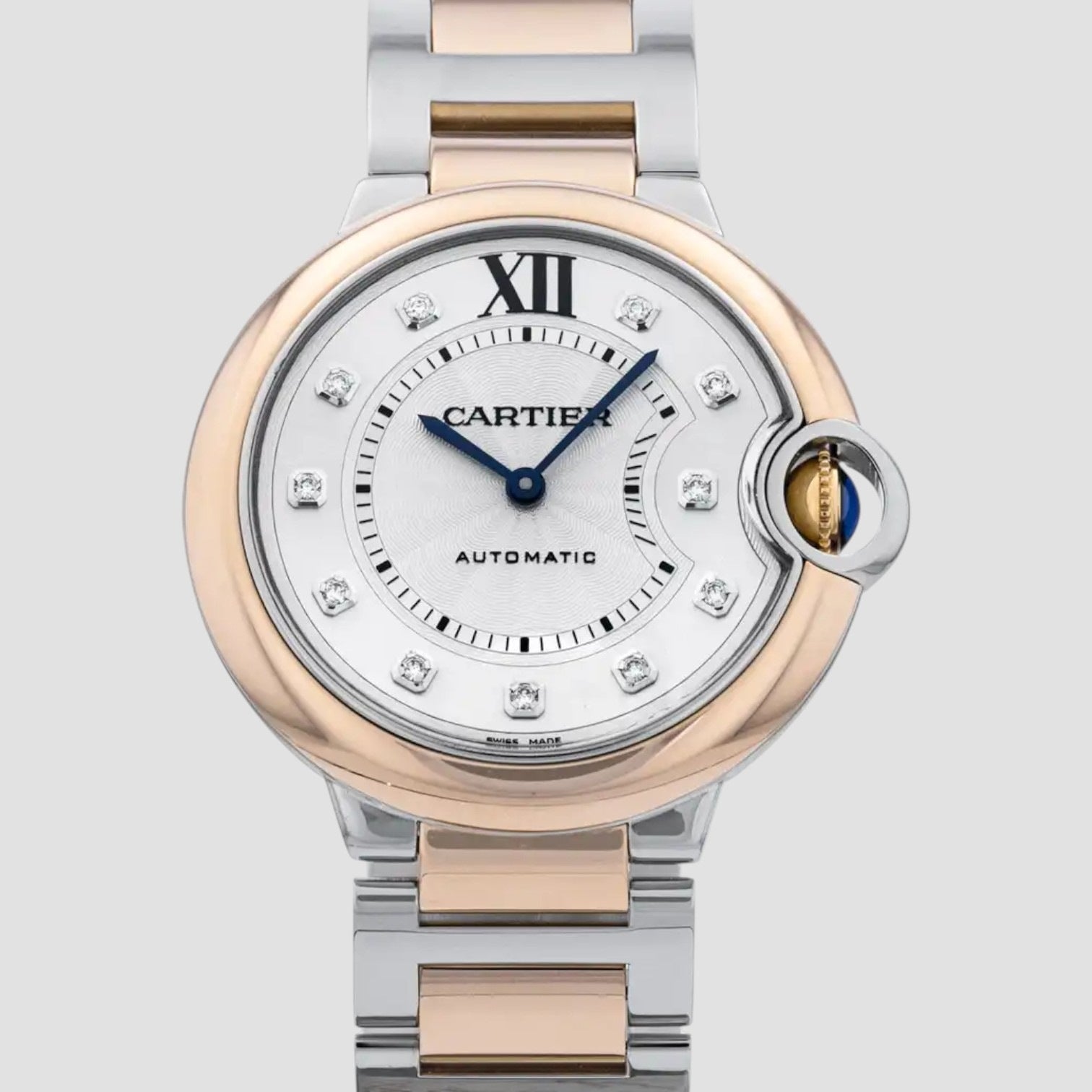 Ballon Bleu Automatic Diamond Dial Ladies Steel and 18kt Rose Gold Watch