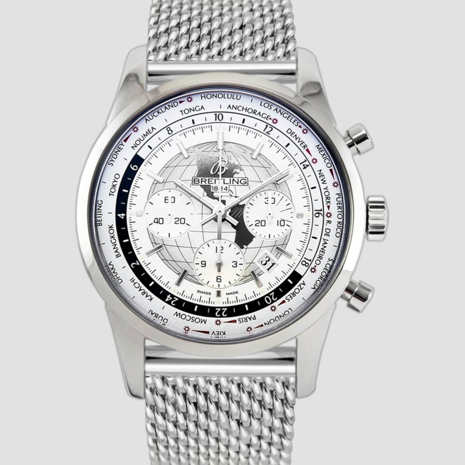 Transocean Chronograph Unitime Polar White Dial Men's Watch