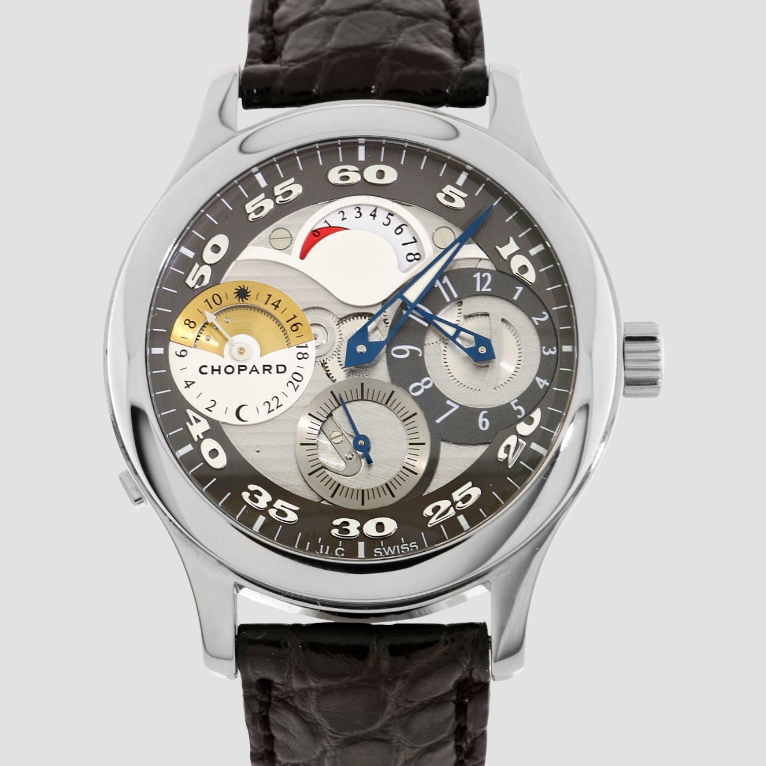 L.U.C Rregulator Semi Skeleton Dial Black Leather Men's Watch