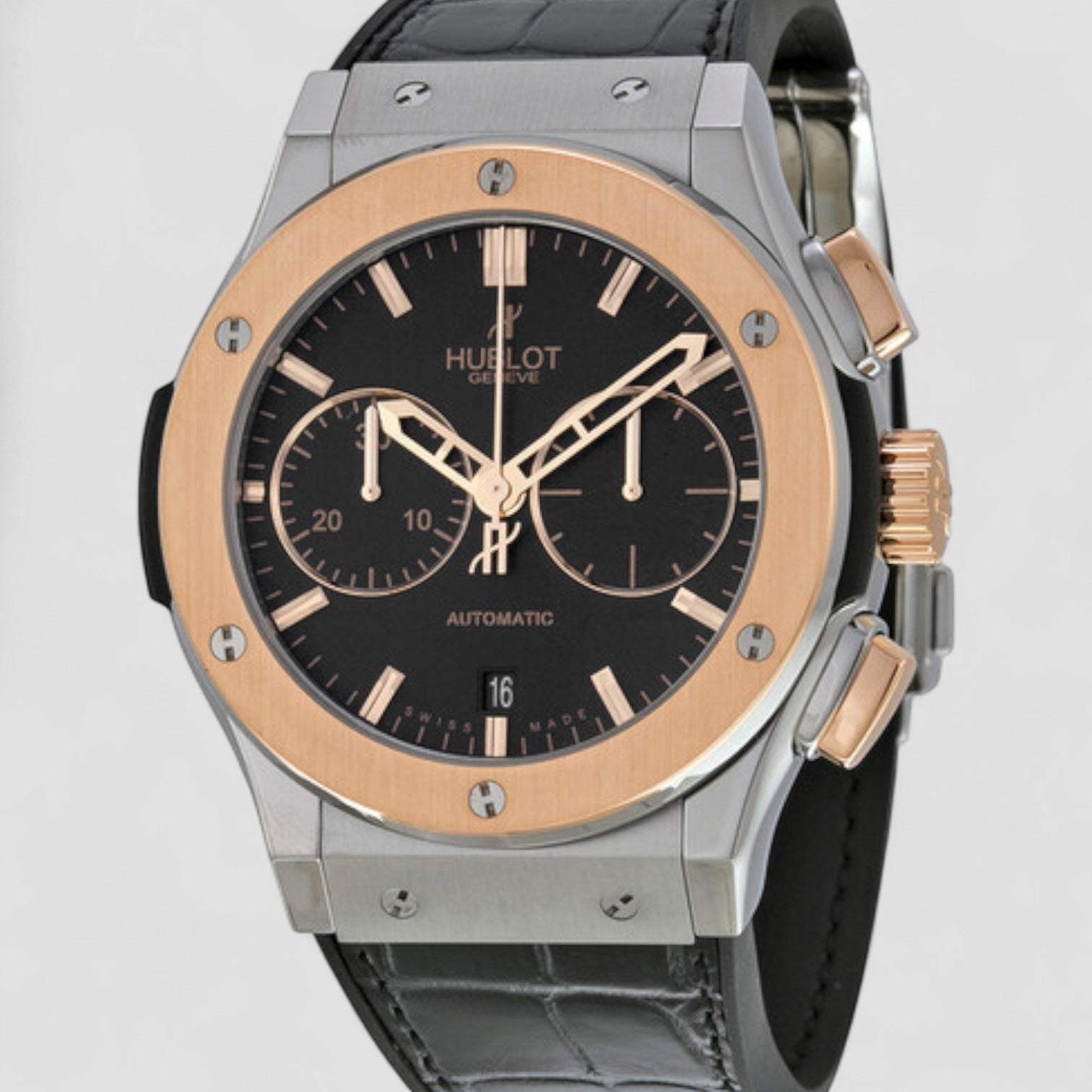 Classic Fusion Matte Black Automatic Chronograph Black Alligator Rubber Men's Watch