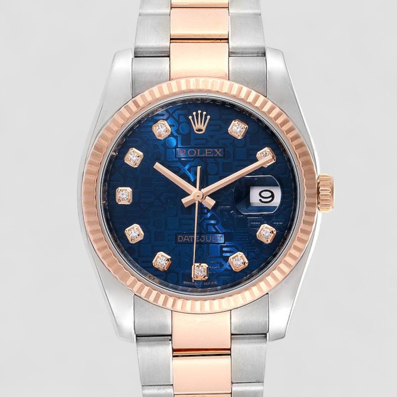 Datejust Steel Rose Gold Blue Diamond Dial Unisex Watch