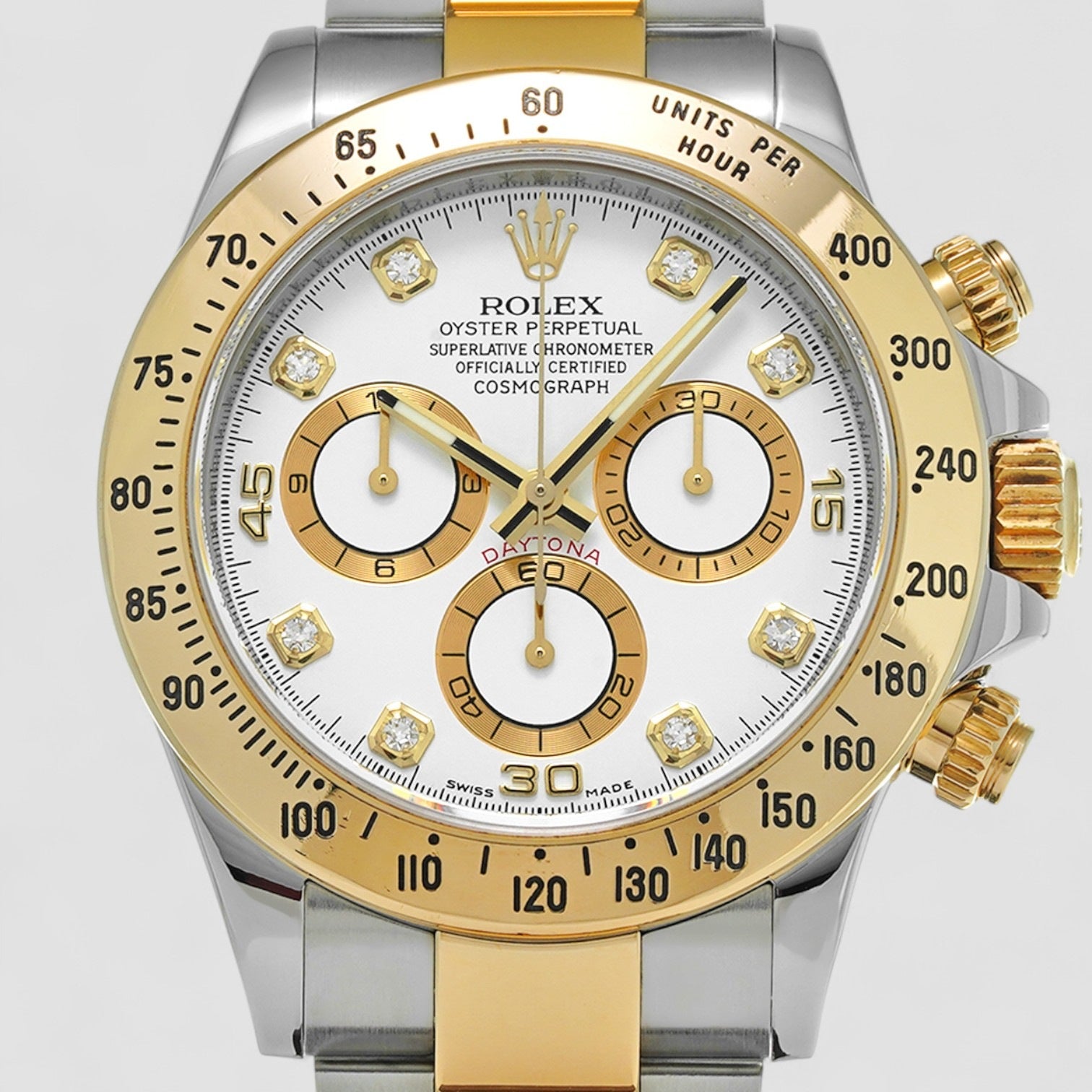 Daytona Steel Yellow Gold White Diamond Dial Mens Watch