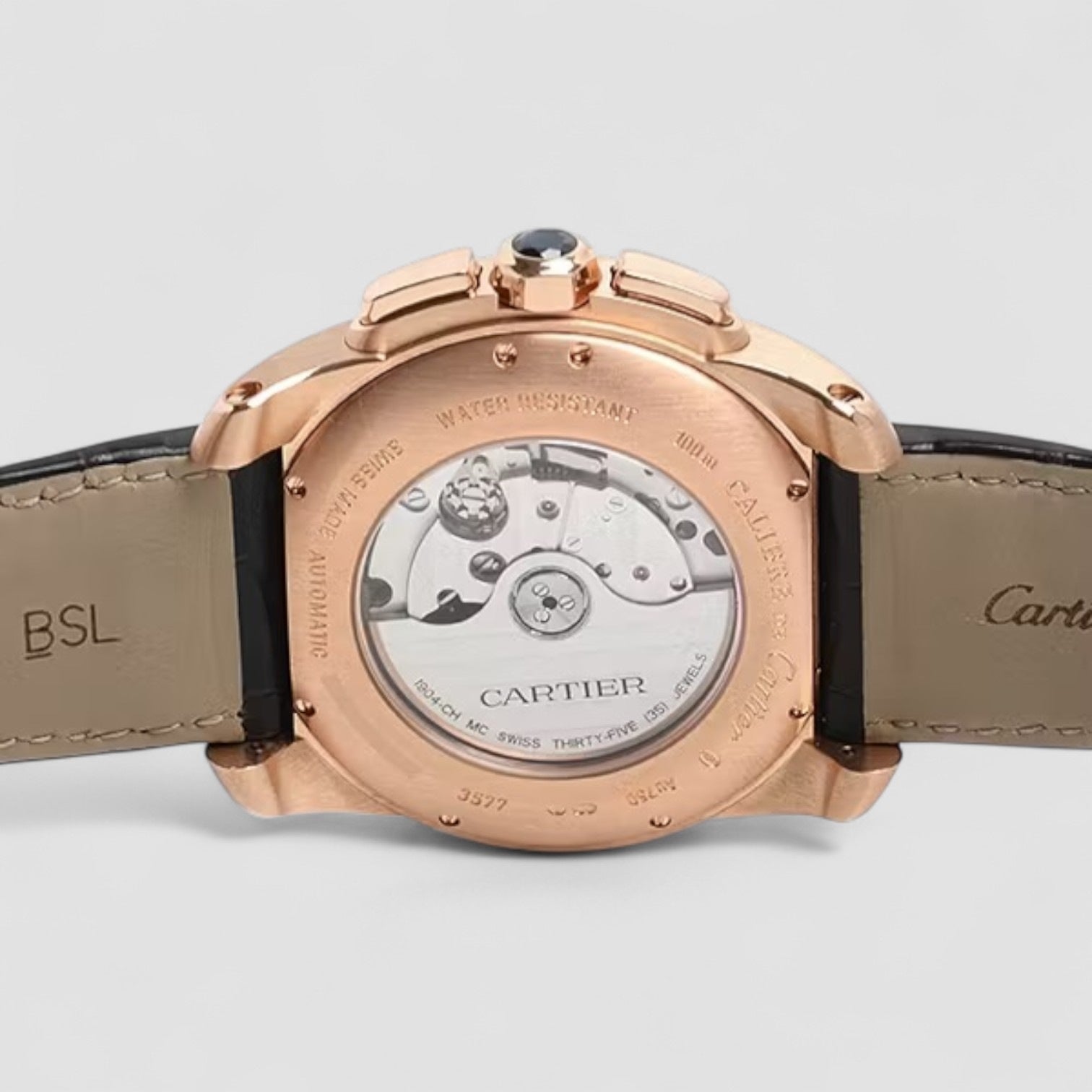 Calibre Silver Dial Rose Gold Chronograph Mens Watch