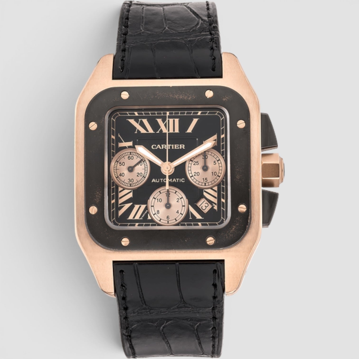 Santos 100 Extra Large 18K Rose Gold Black Dial