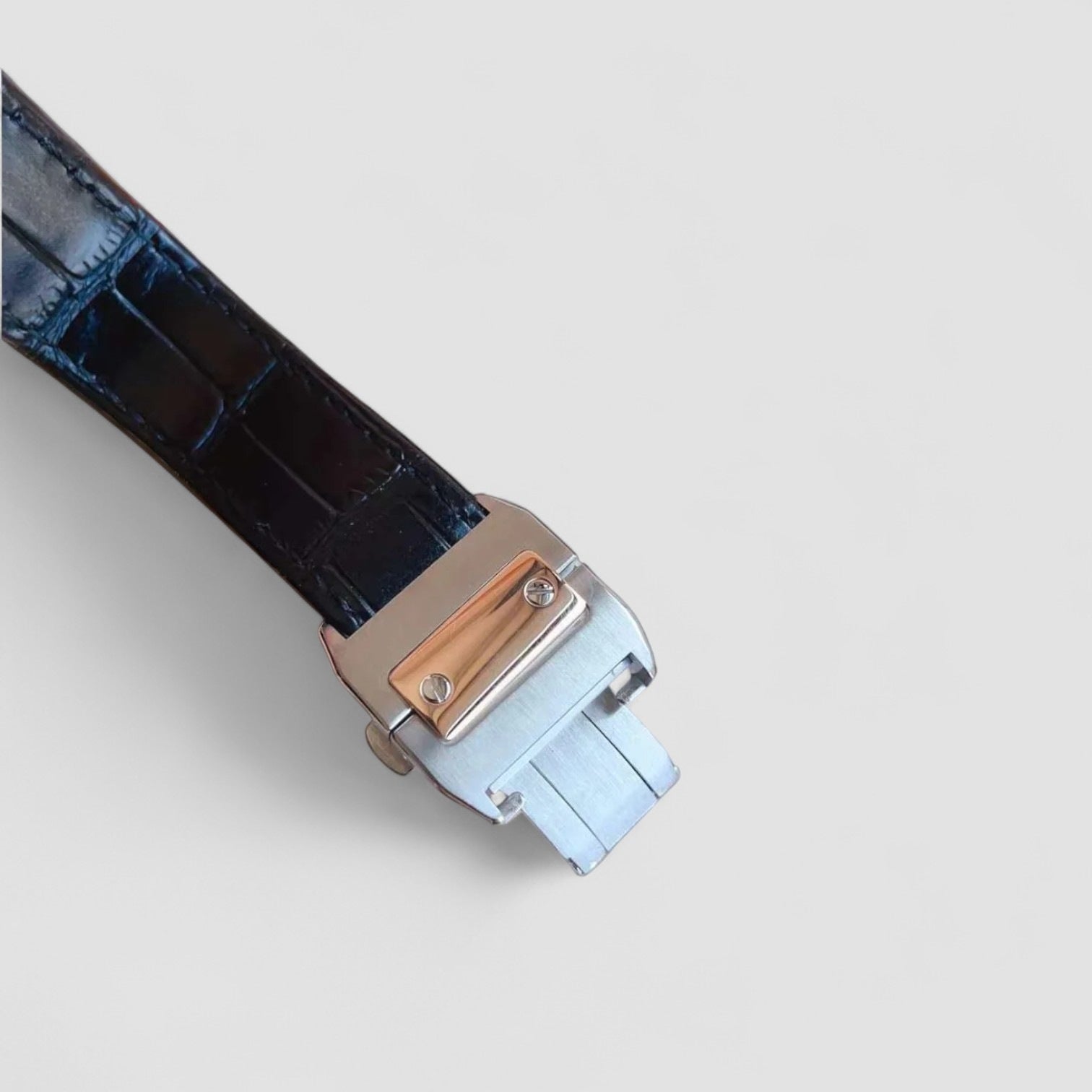 Santos 100 18kt Rose Gold and Steel Midsize Iced Out Custom Diamonds