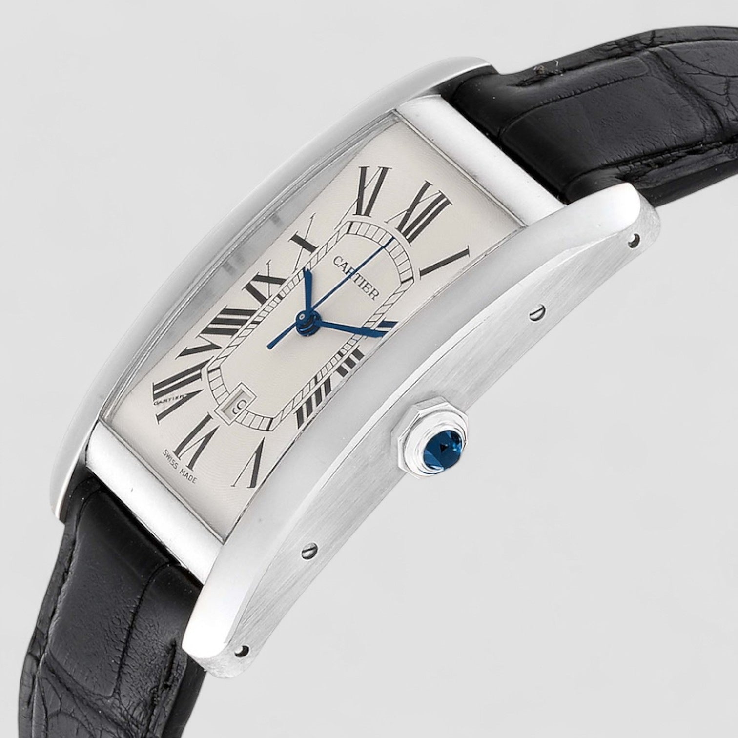 Tank Americaine Automatic Silver Dial 18 kt White Gold Men's Watch