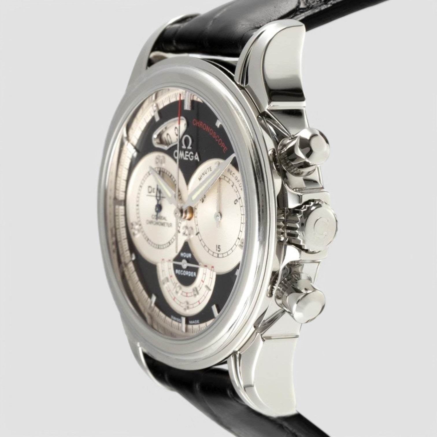 De Ville Co-Axial Chronograph Black Dial SS Description