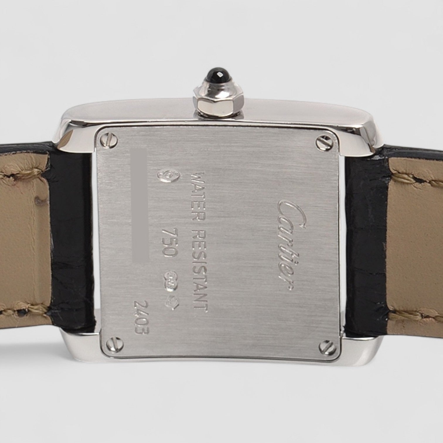 Tank Francaise White Gold Black Strap Ladies Watch