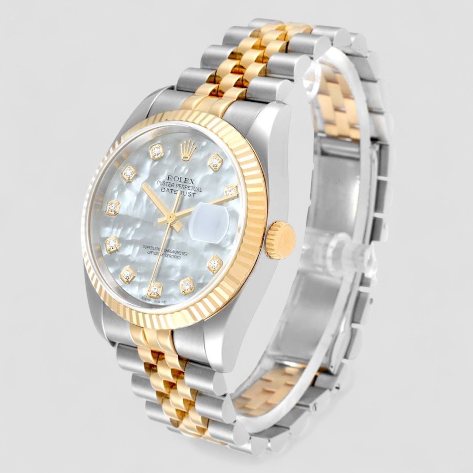 Datejust Steel Yellow Gold MOP Diamond Dial Mens Watch