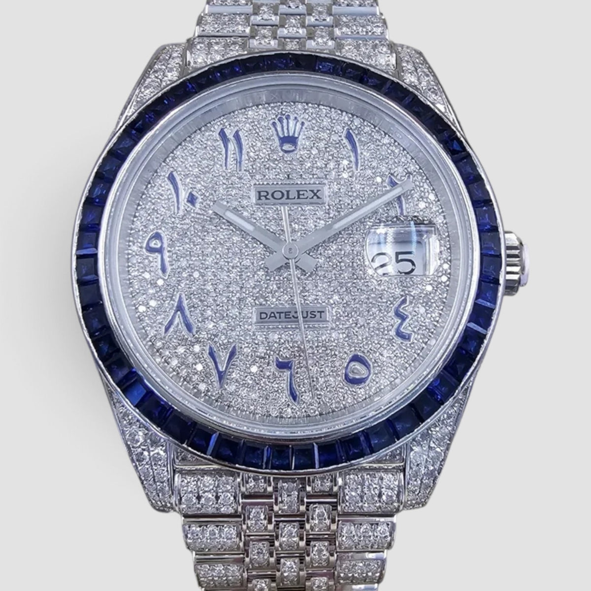 Datejust 41 Iced-Out Arabic Dial Blue Bezel