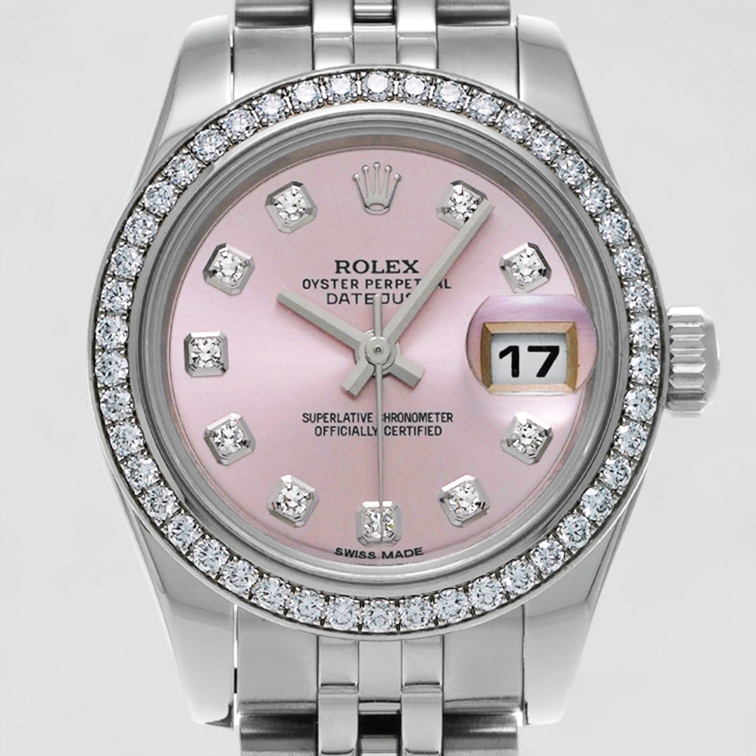 Datejust Steel Pink Gold Crystal Diamond Ladies Watch