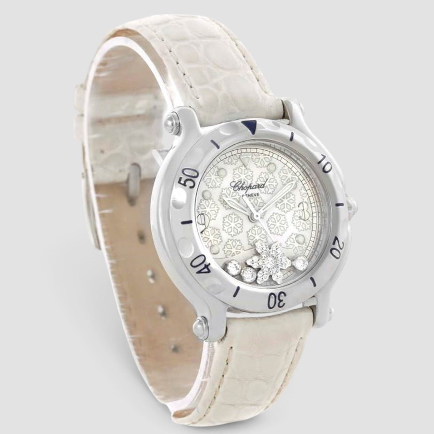Happy Sport Snowflake Floating Diamond 32mm Stainless Steel White Dial