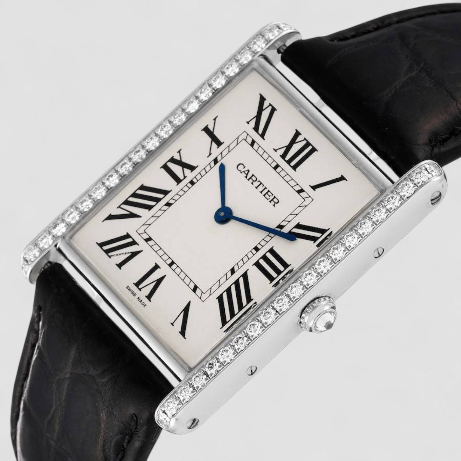 Tank Louis XL 18k White Gold Diamond Mens Watch