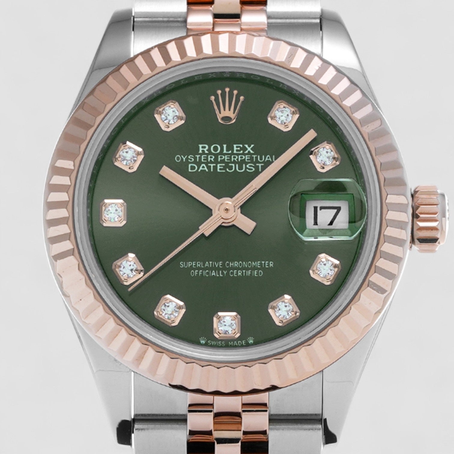 Lady-Datejust Olive Green Diamond Steel & Rose Gold