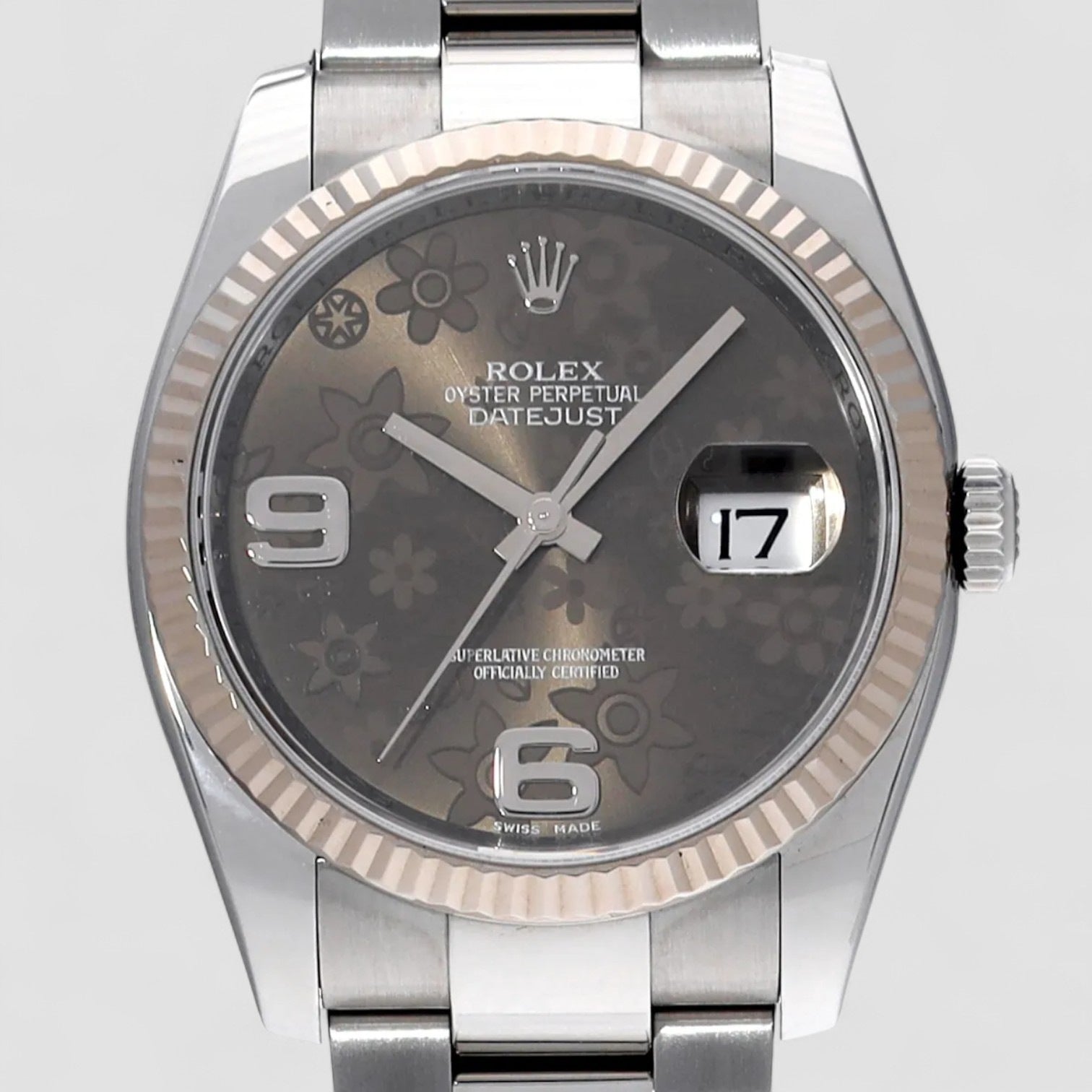Datejust Stainless Steel Fluted Bezel Bronze Floral Motif Dial