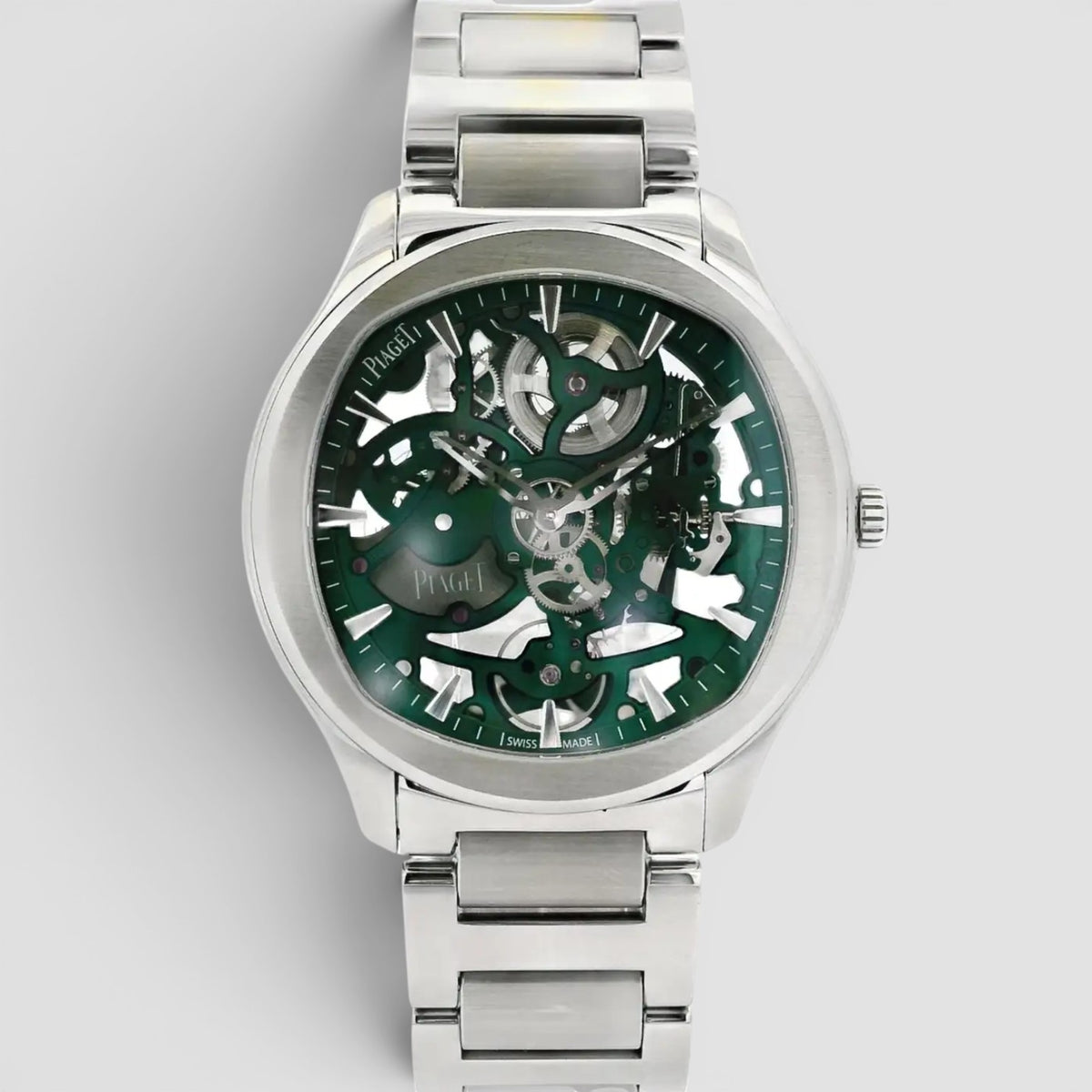 Skeleton 42mm Stainless Steel Green Dial