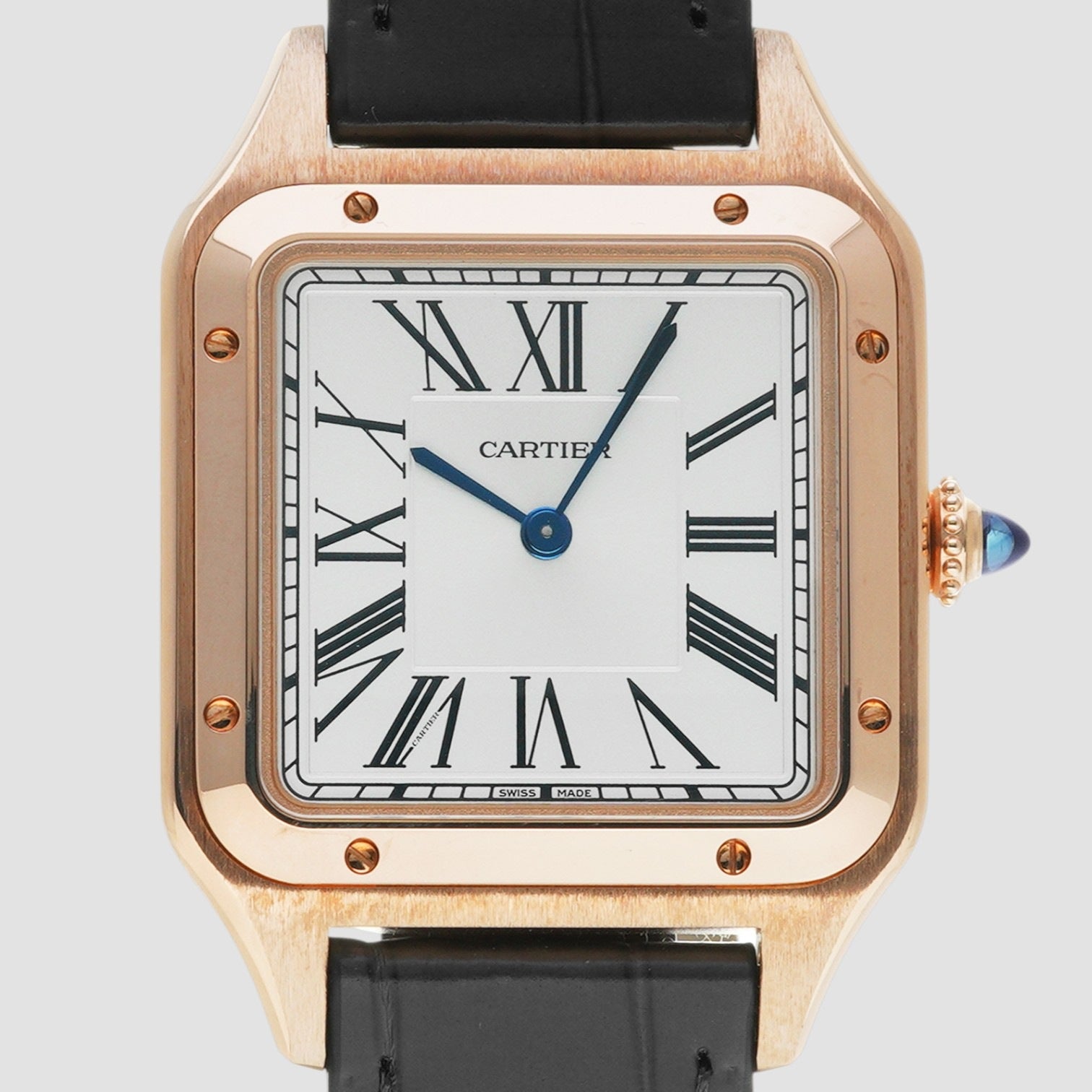 Santos-dumont 18kt Rose Gold Silver Dial Men's Large Watch
