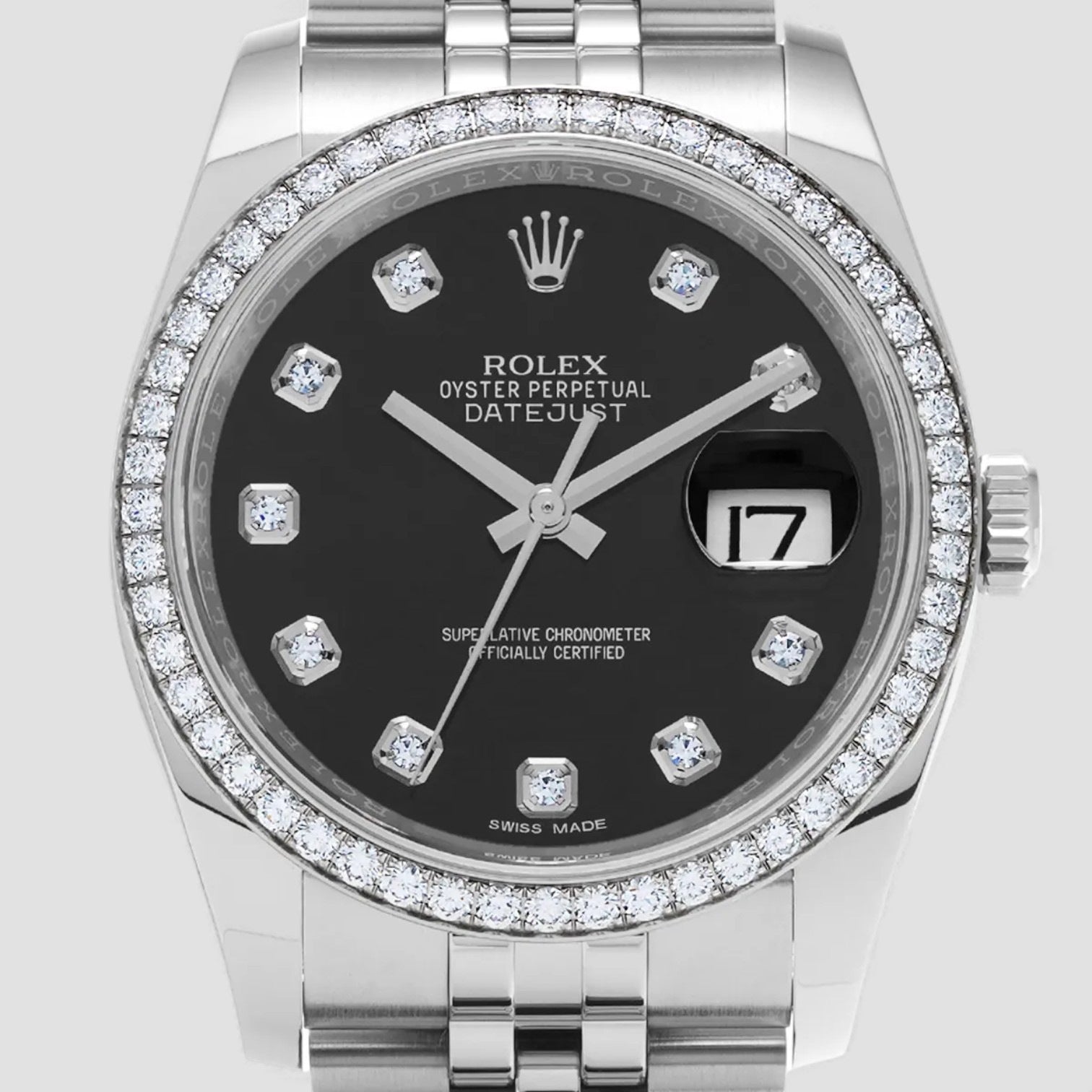 Datejust Black Dial Diamond Steel Mens Watch