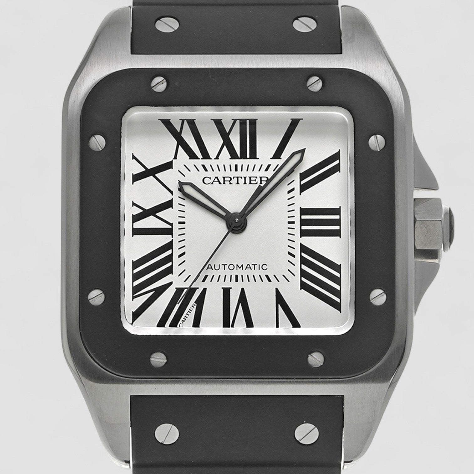 Santos 100 Steel Black Rubber Strap Mens Watch