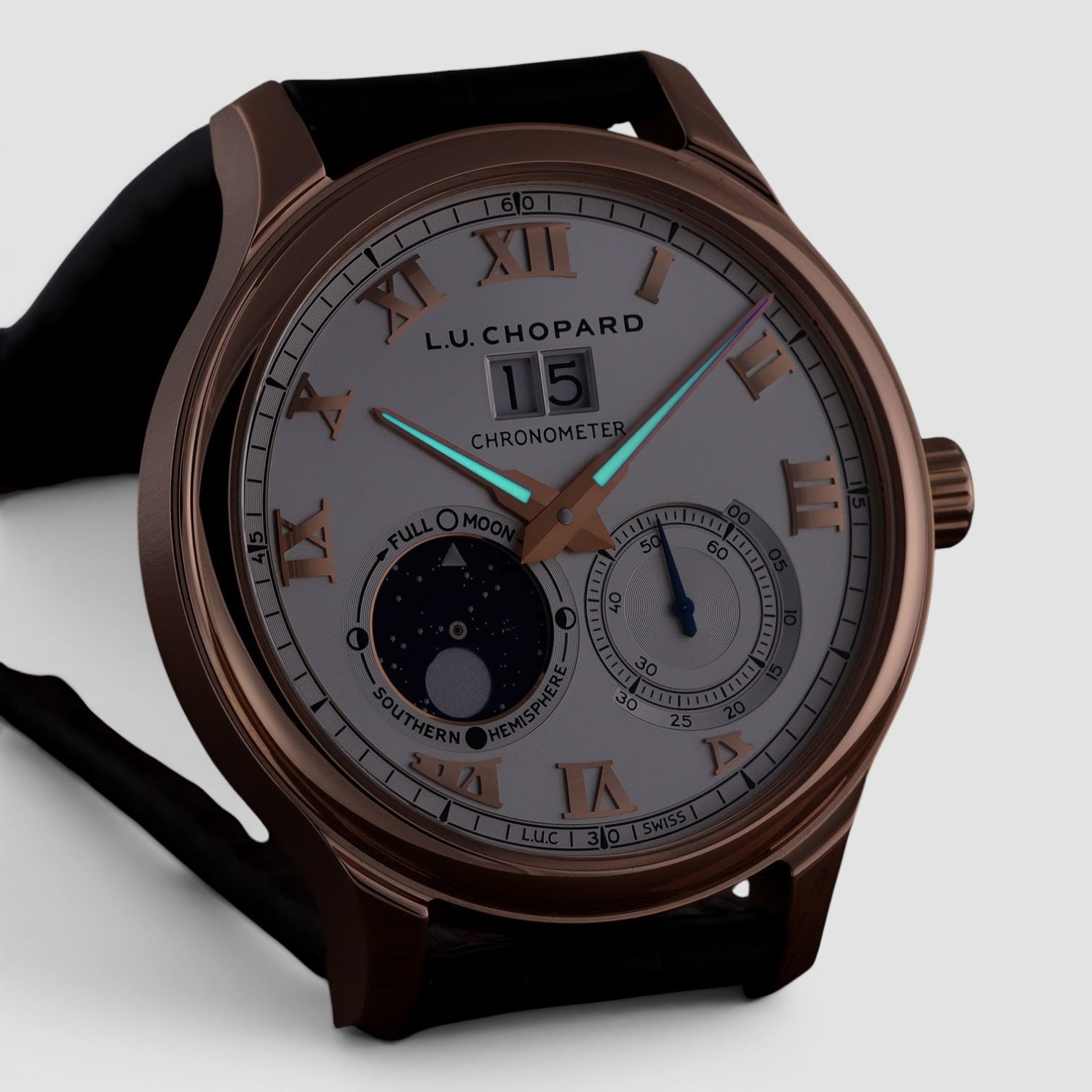 L.U.C Lunar Big Date 42mm 18K Rose Gold Silver Dial
