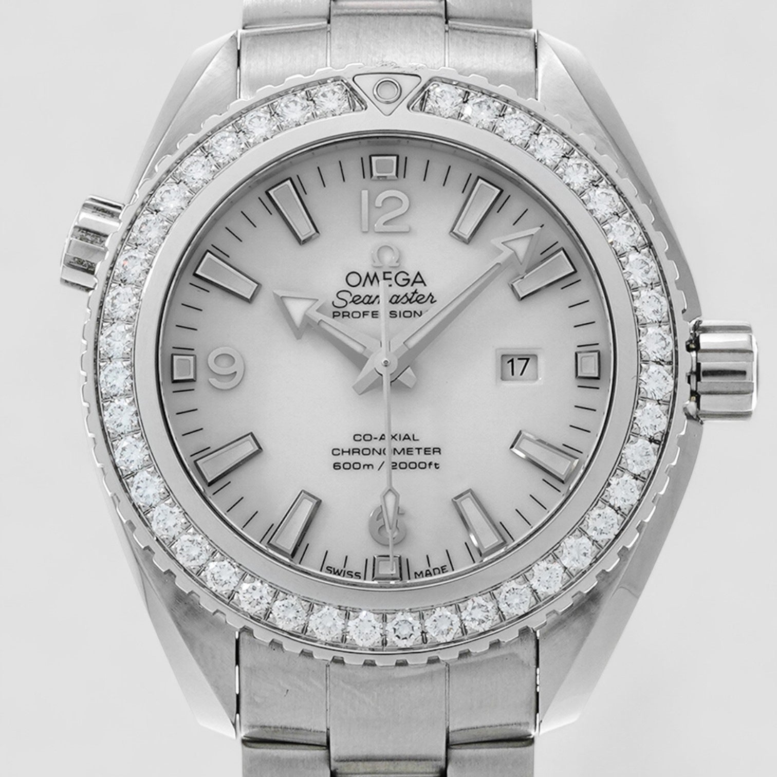 Seamaster Planet Ocean Automatic Diamond White Dial Stainless Steel Ladies 37.5mm Watch 23