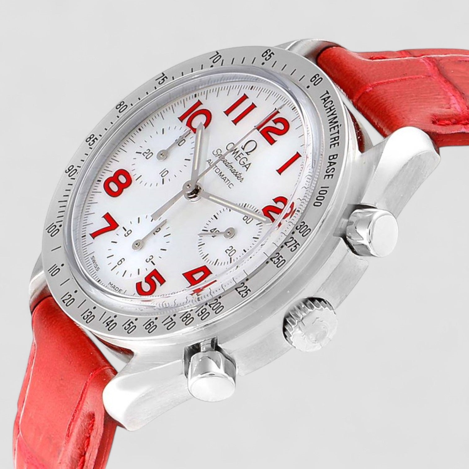 Speedmaster Mother of Pearl Red Strap Ladies Watch