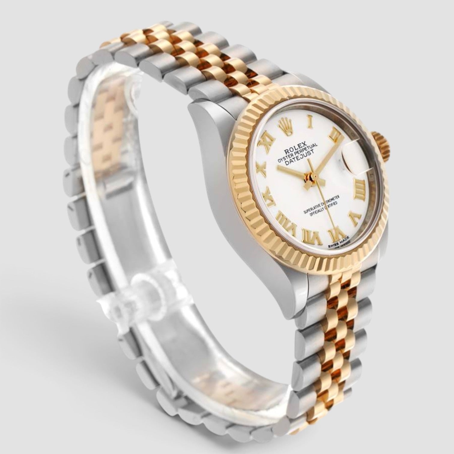 Lady-Datejust 28mm Oystersteel & 18K Yellow Gold White Roman Dial