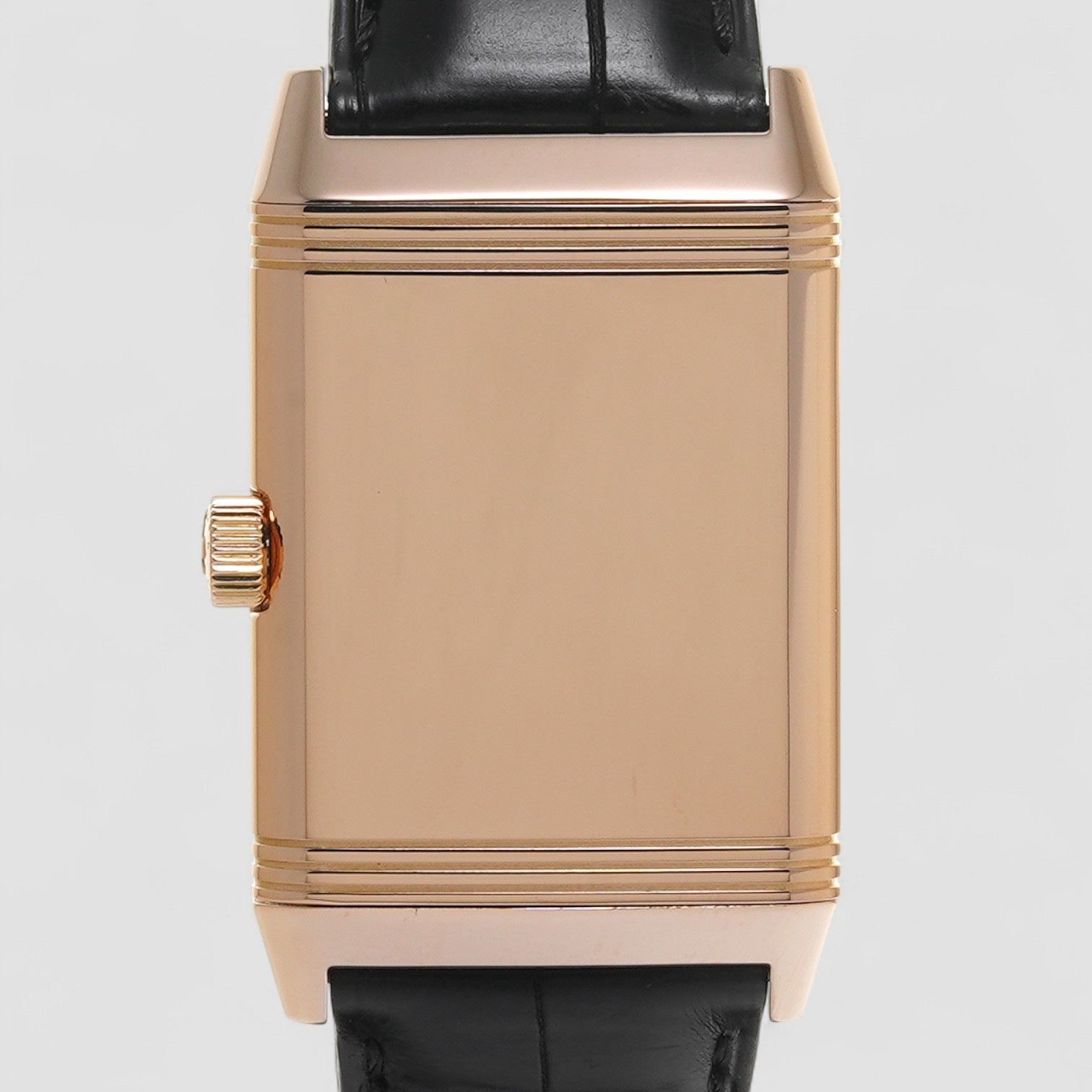 Reverso Grande Taille Silver Dial Black Leather Men's Watch