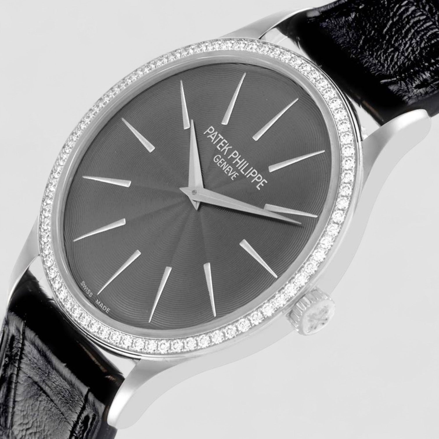Calatrava White Gold Gray Dial Diamond Ladies Watch