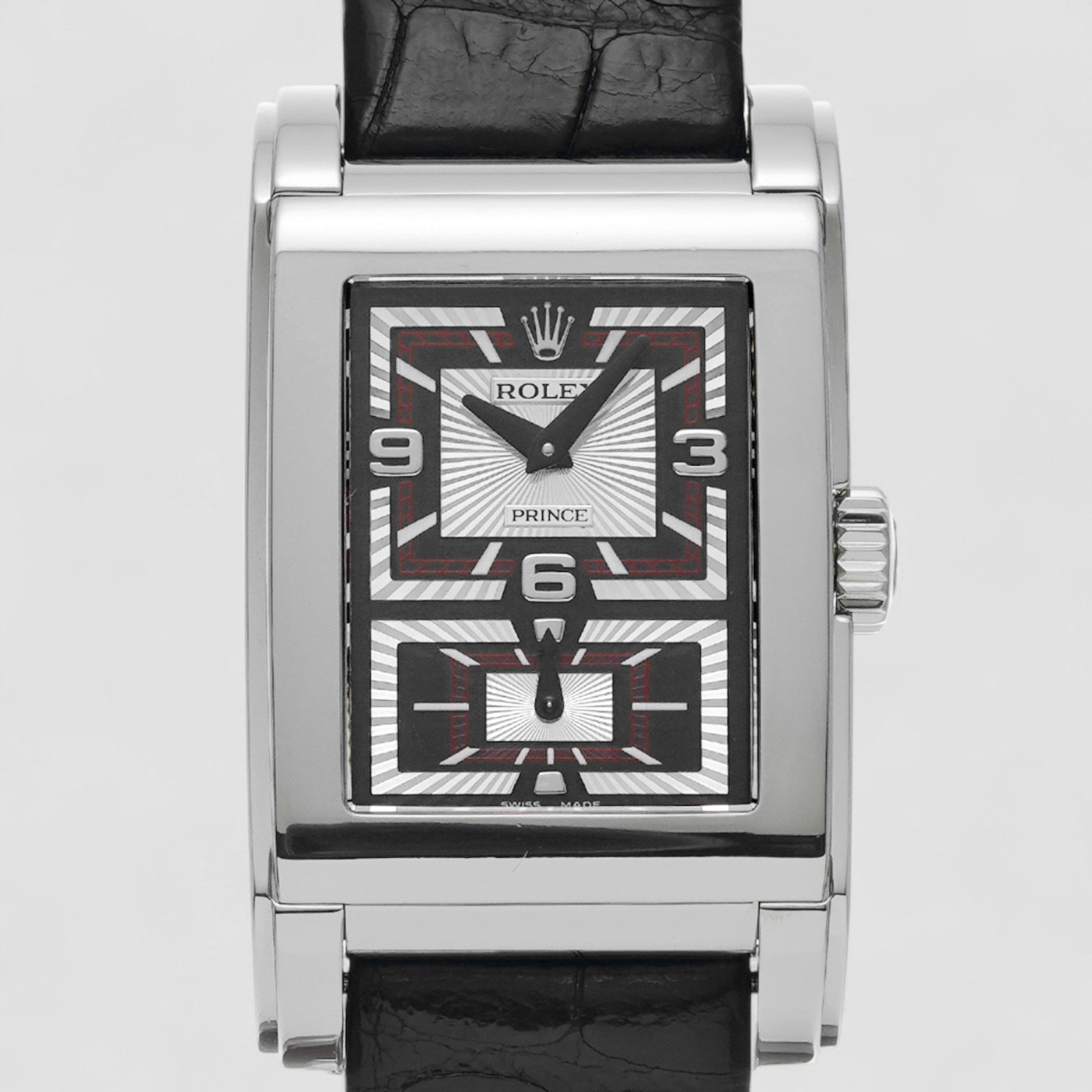 Cellini Prince Dual Time Black and Silver Dial 18K Gold Men's Watch