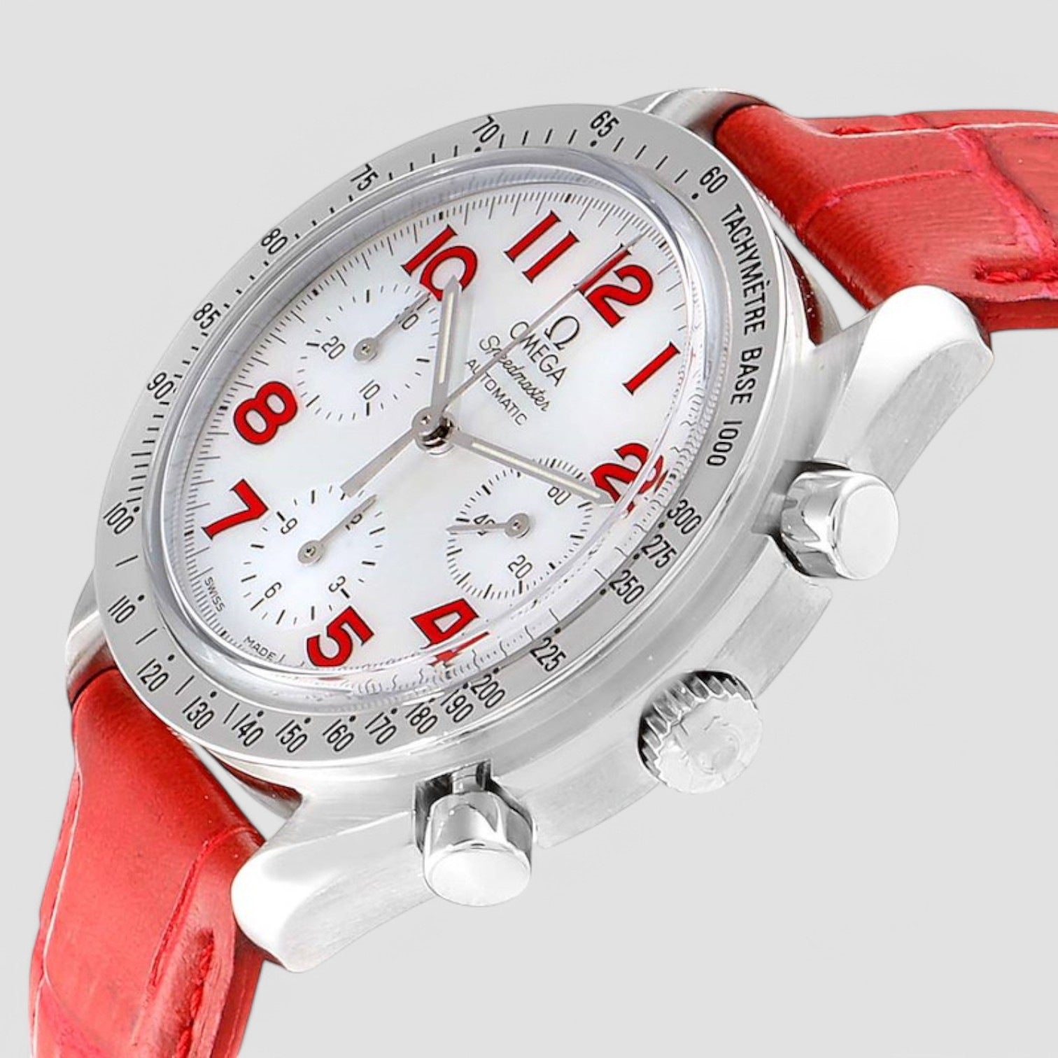 Speedmaster Mother of Pearl Red Strap Ladies Watch