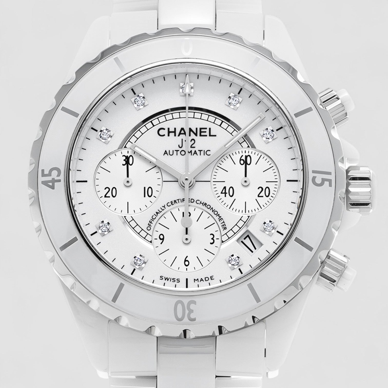 J12 Chronograph Automatic 41mm White Ceramic Diamond Dial