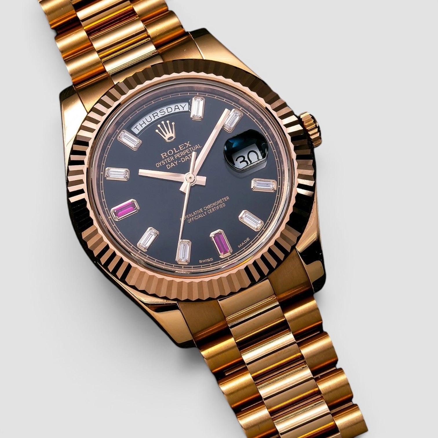 Day-Date II 41mm 18K Everose Gold Black Diamond Ruby Dial