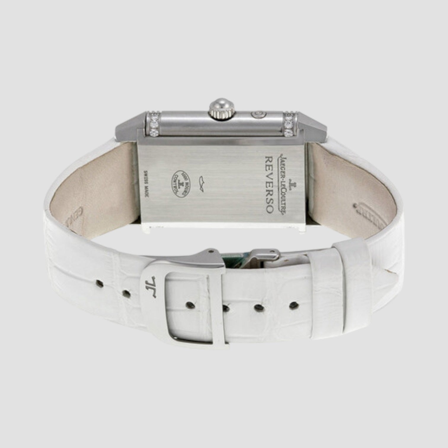Reverso Duetto Duo White Leather Ladies Watch