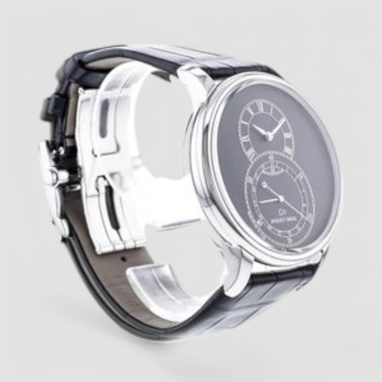 Grande Seconde Quantieme Automatic Gray Matte Dial Black Leather Men's Watch