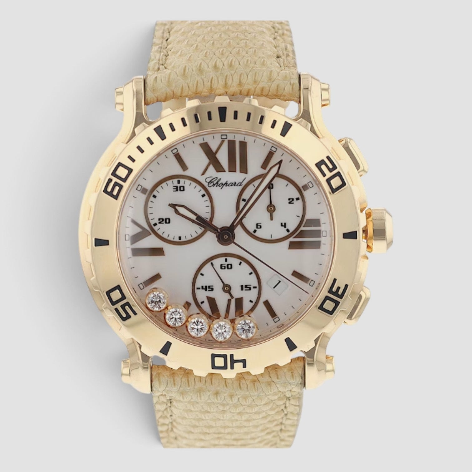 Happy Sport Chronograph 42mm Rose Gold White Dial