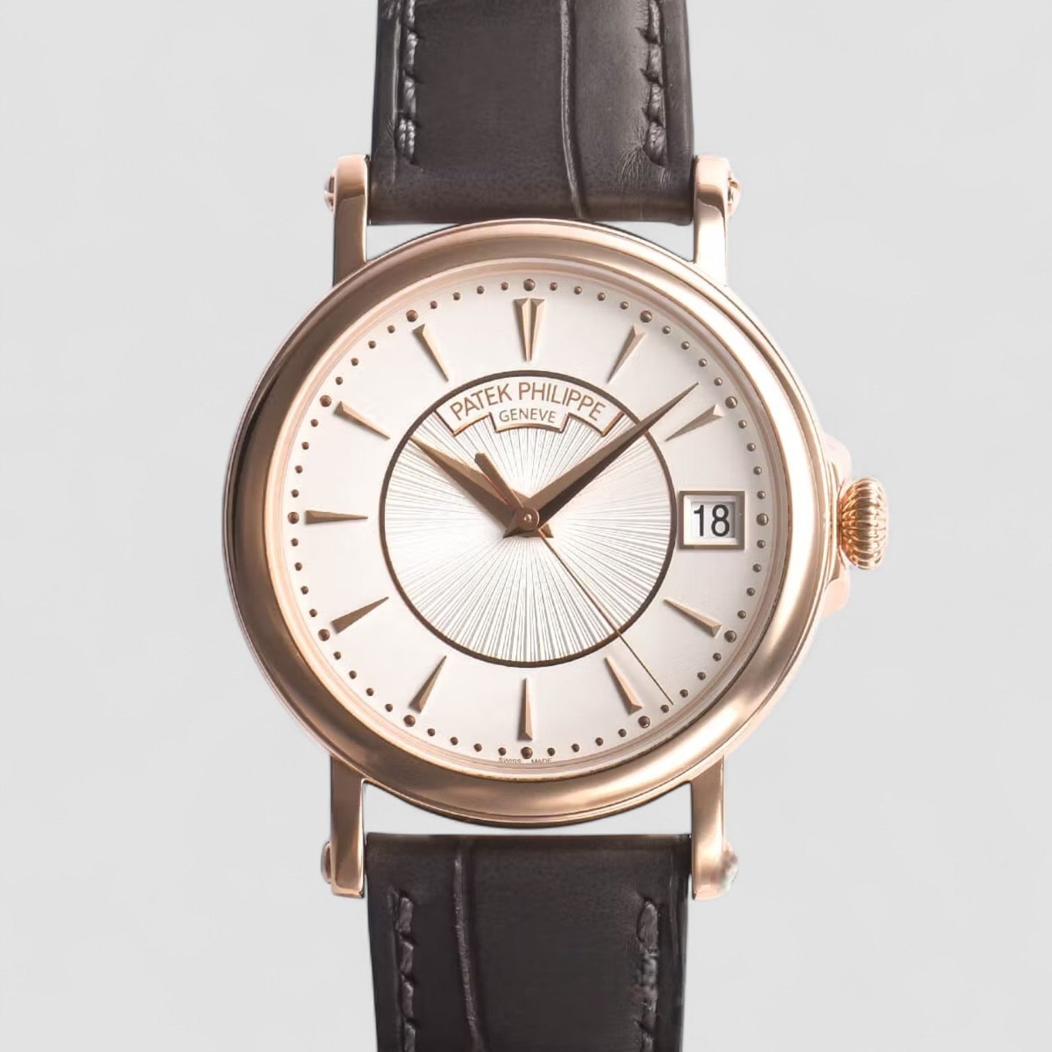 Calatrava 18k Rose Gold Silver Dial Mens Watch