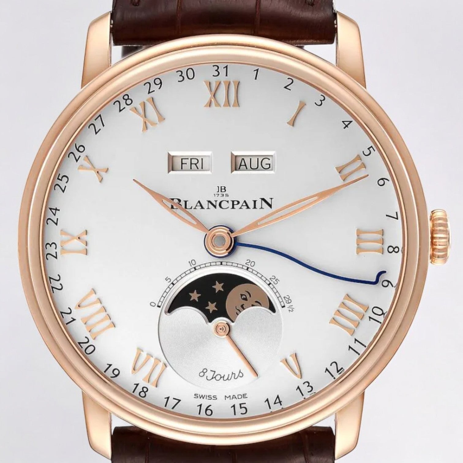 Villeret Moonphase Complete Calendar 8 Day 18K Rose Gold