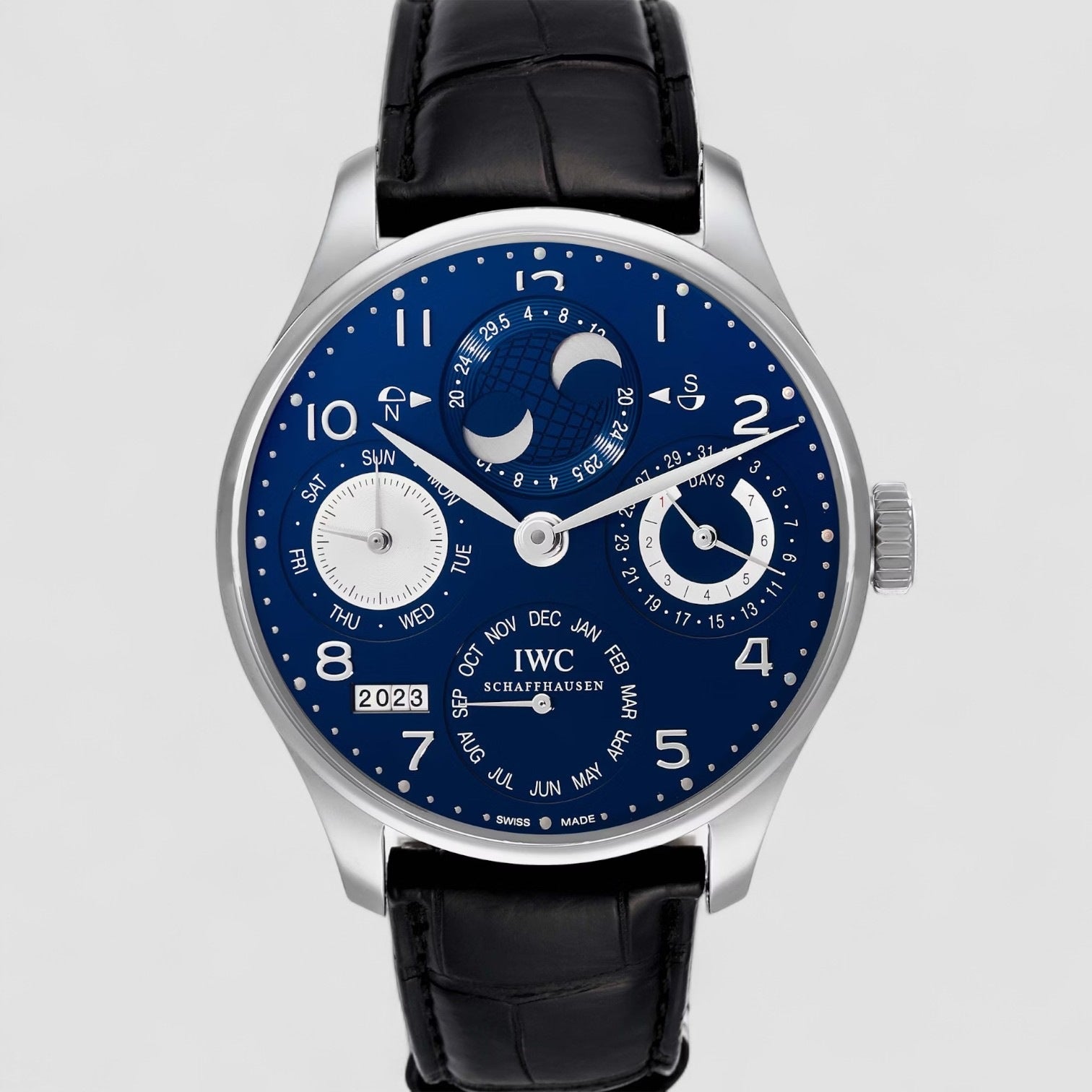 Portuguese Perpetual Calendar Double Moon 18K White Gold Description