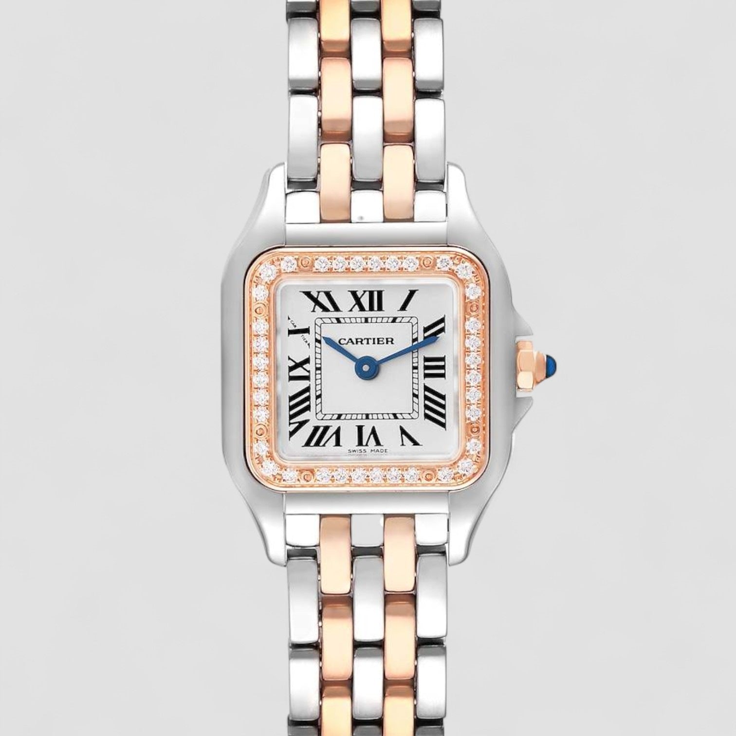 Panthere Small Model Silver Dial Steel and 18kt Rose Gold Ladies Watch