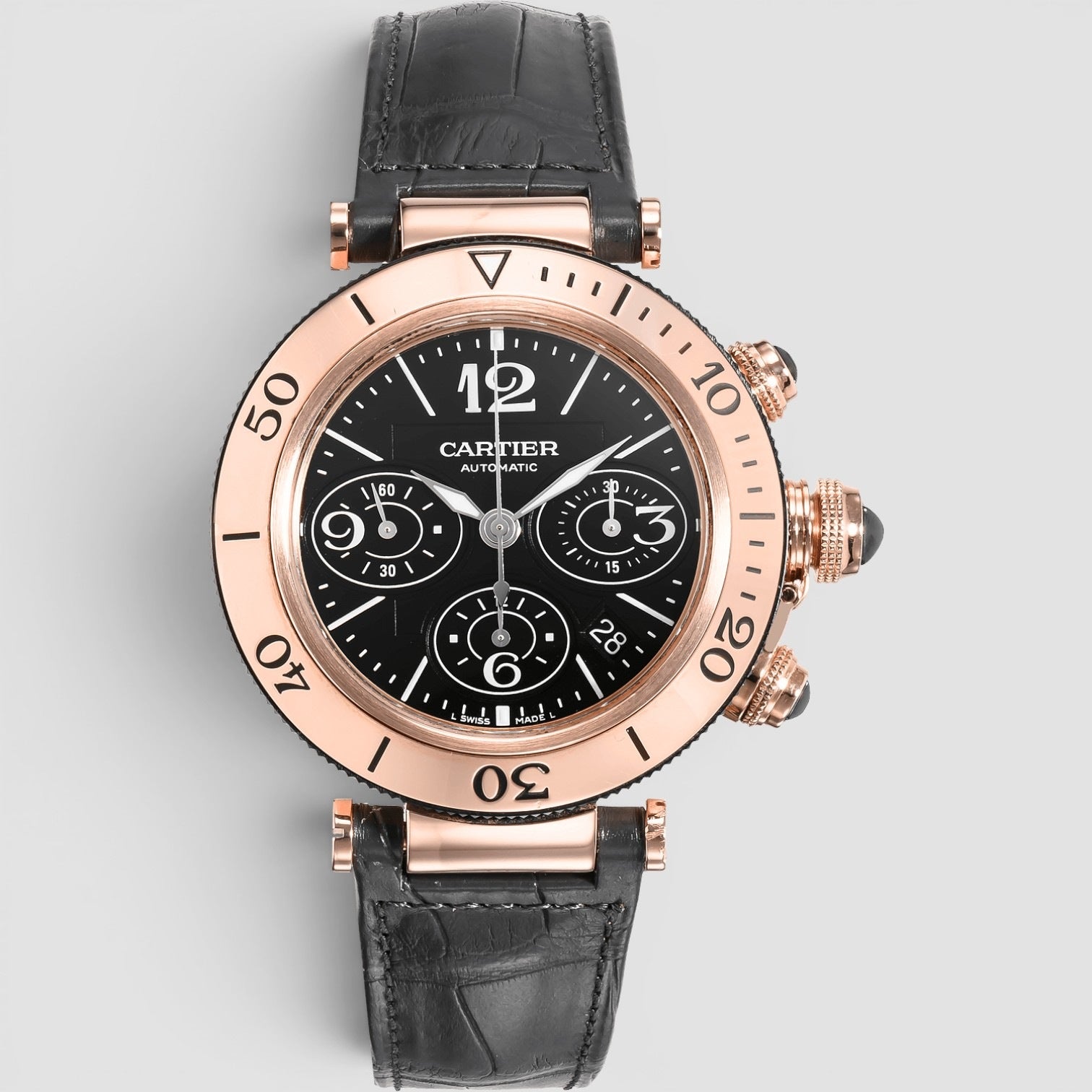 Pasha Seatimer Chronograph 42mm 18K Rose Gold Black Dial