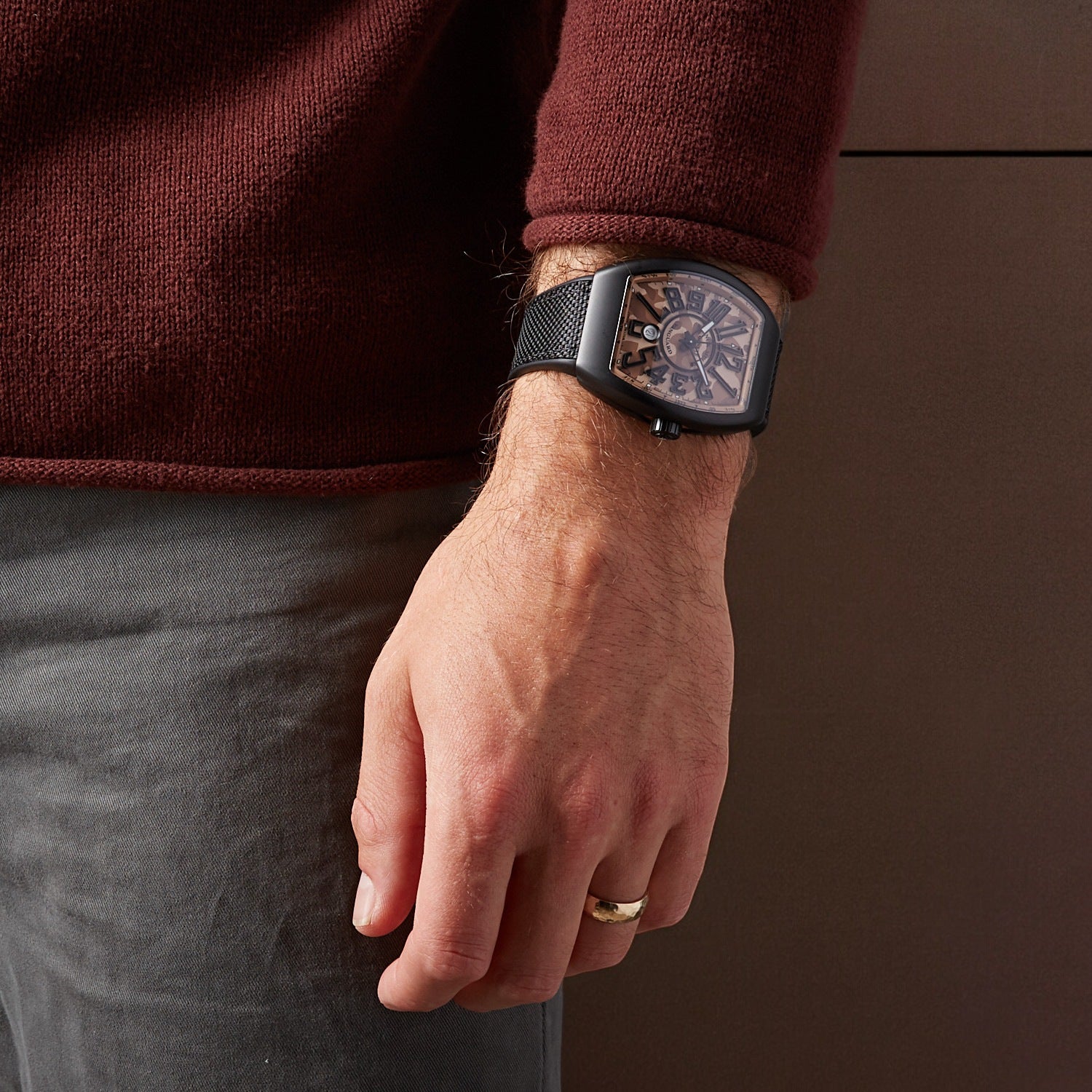 VANGUAR Automatic Date Beige Camouflage Black Rubber Strap Watch