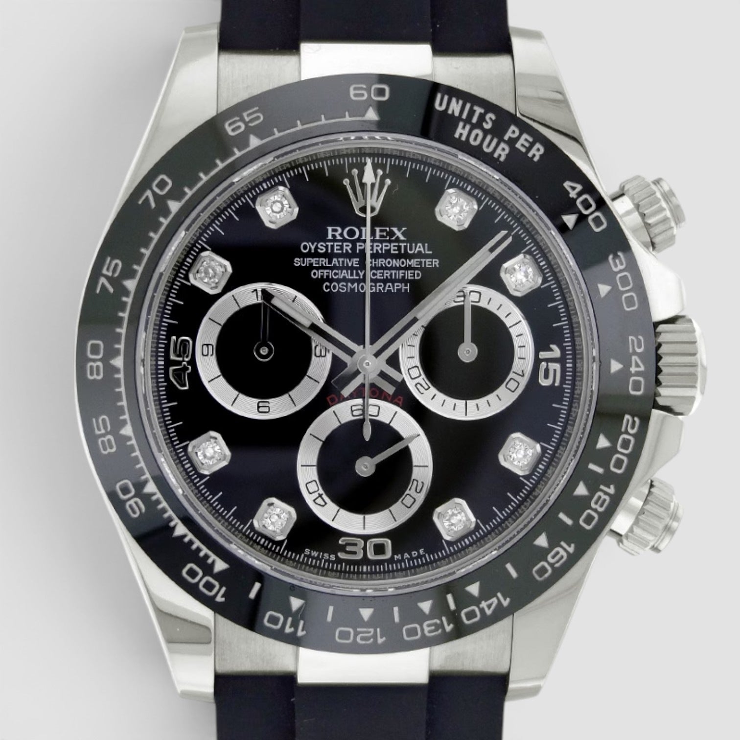 Daytona 40 White Gold Black Diamond Dial Oysterflex