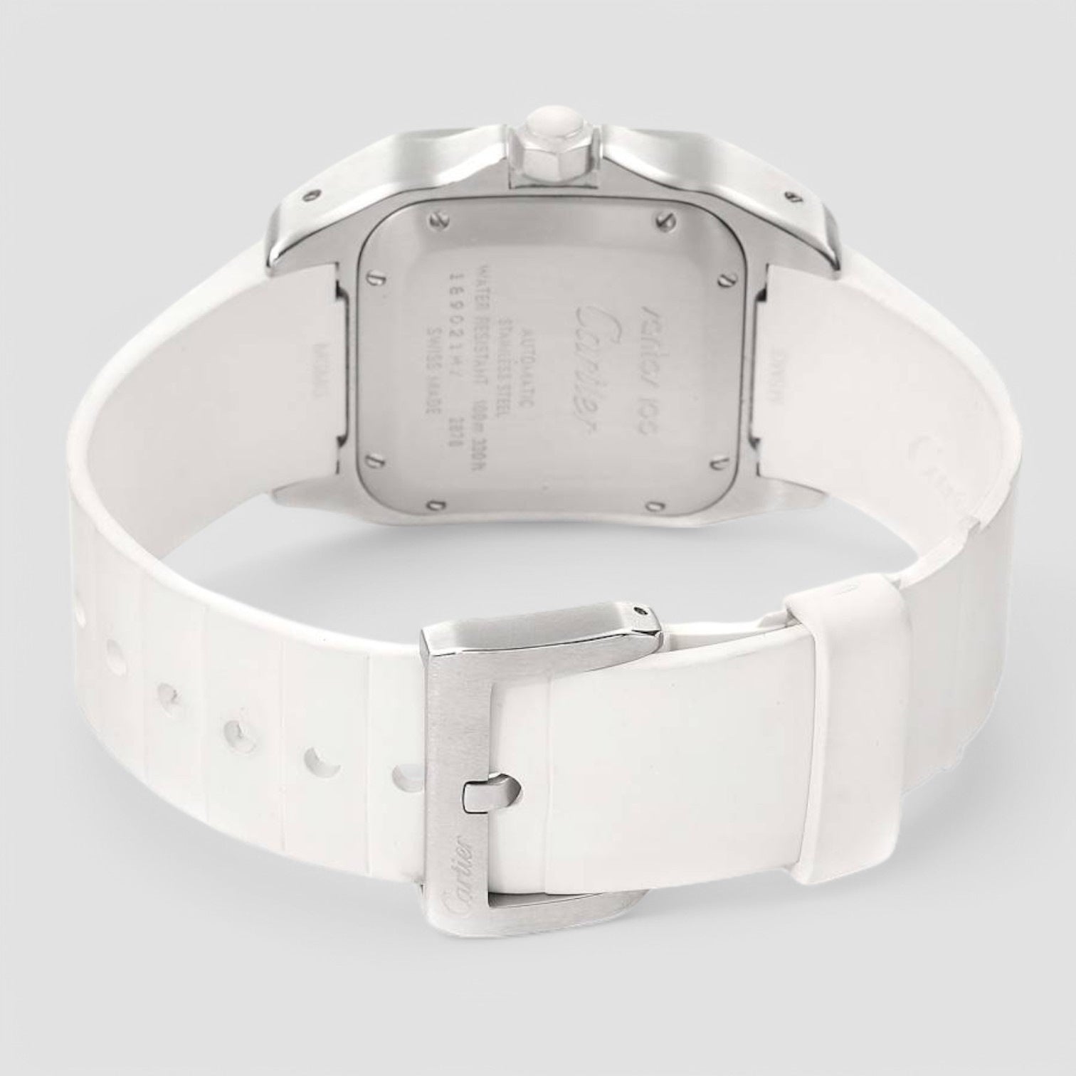 Santos 100 White Rubber Strap Steel Ladies Watch