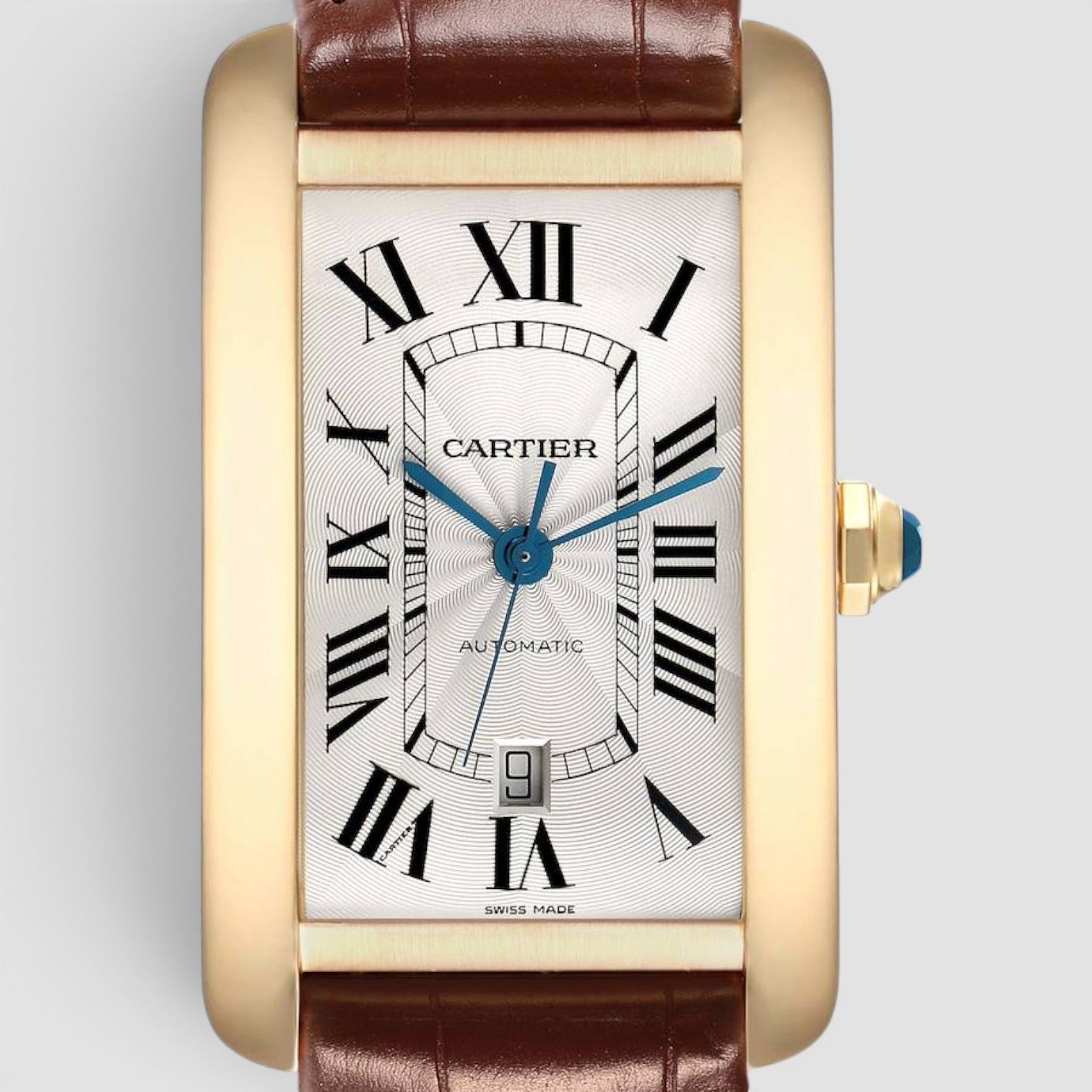 Tank Américaine XL 18K Yellow Gold Silver Guilloché Dial