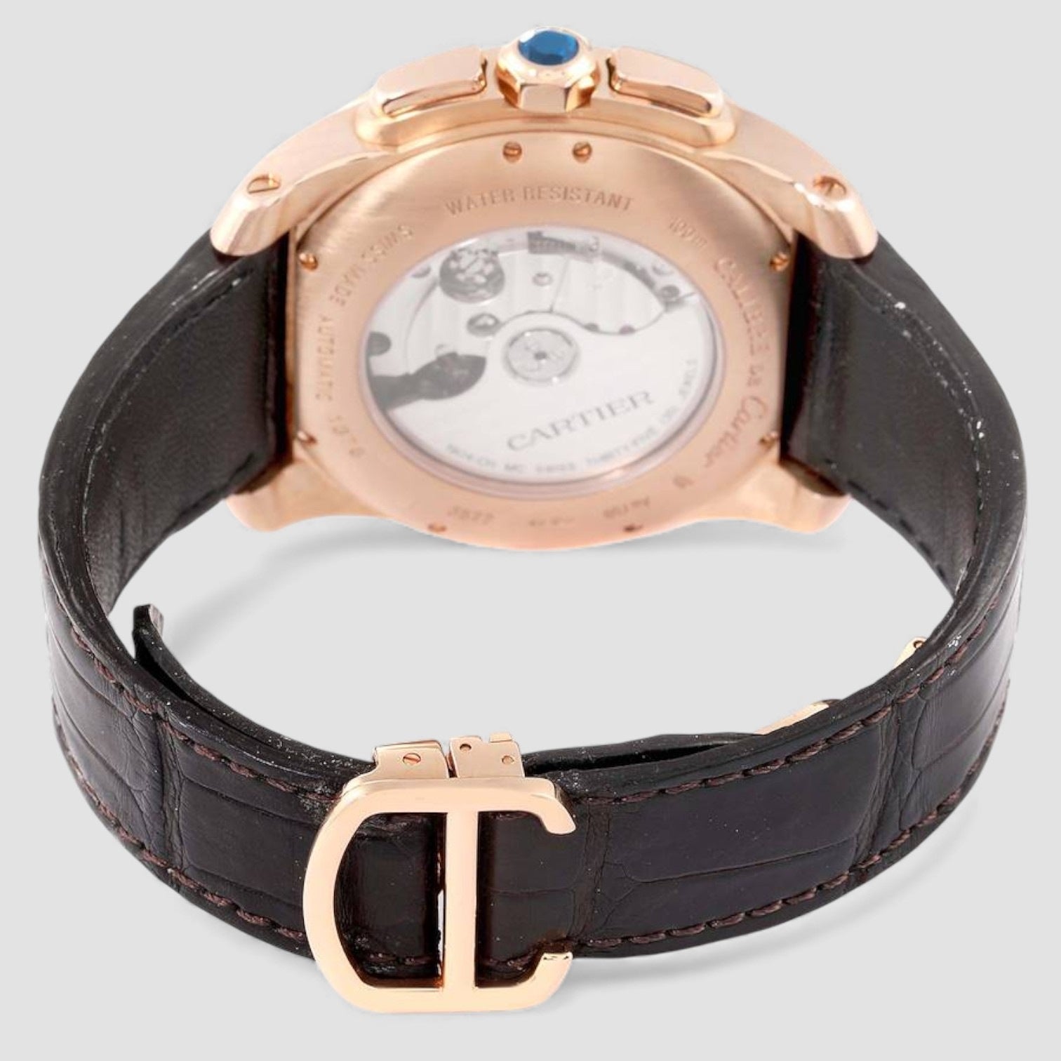 Calibre Silver Dial Rose Gold Chronograph Mens Watch